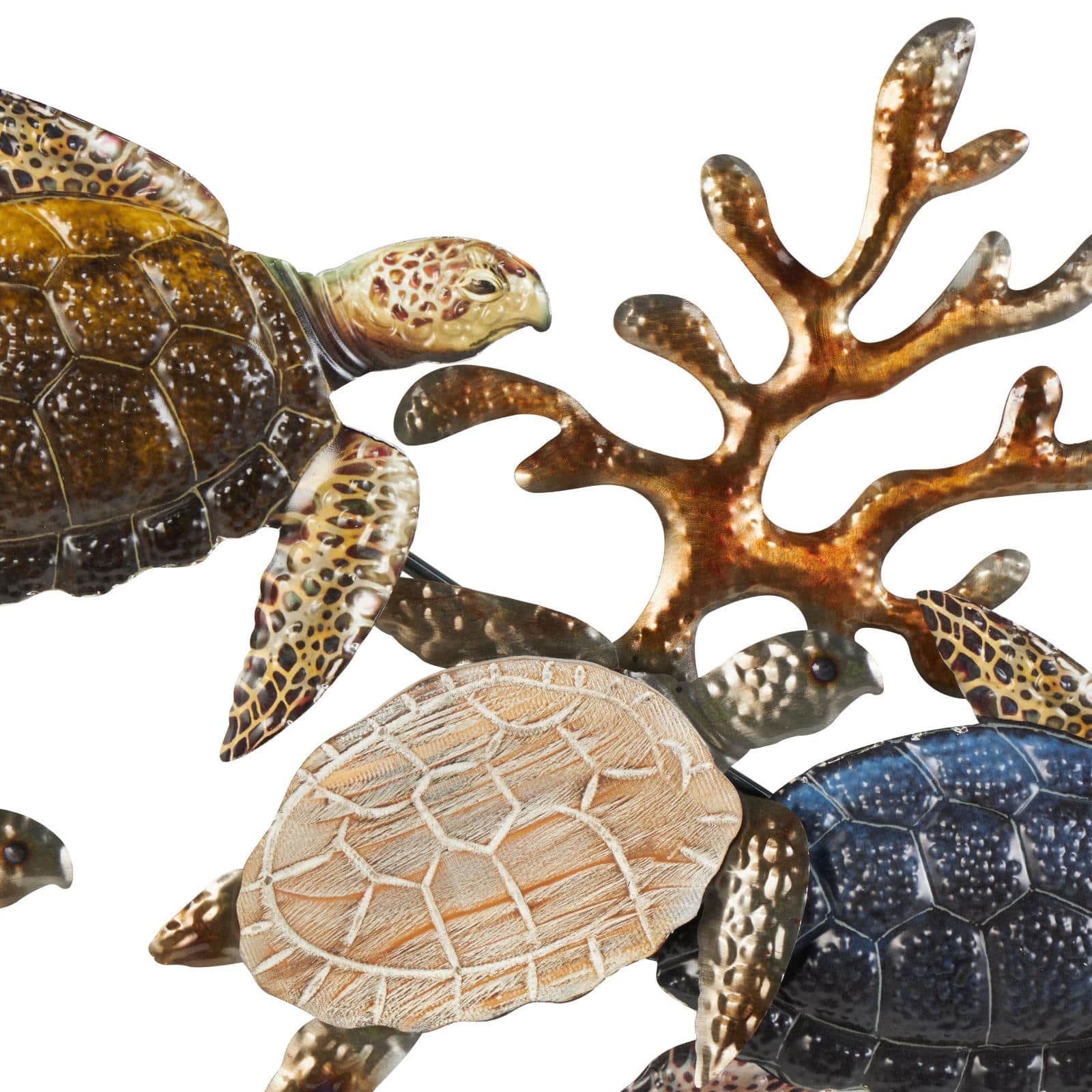 48" x 18" Bronze Metal Turtle Hammered Wall Décor with Wood Accents