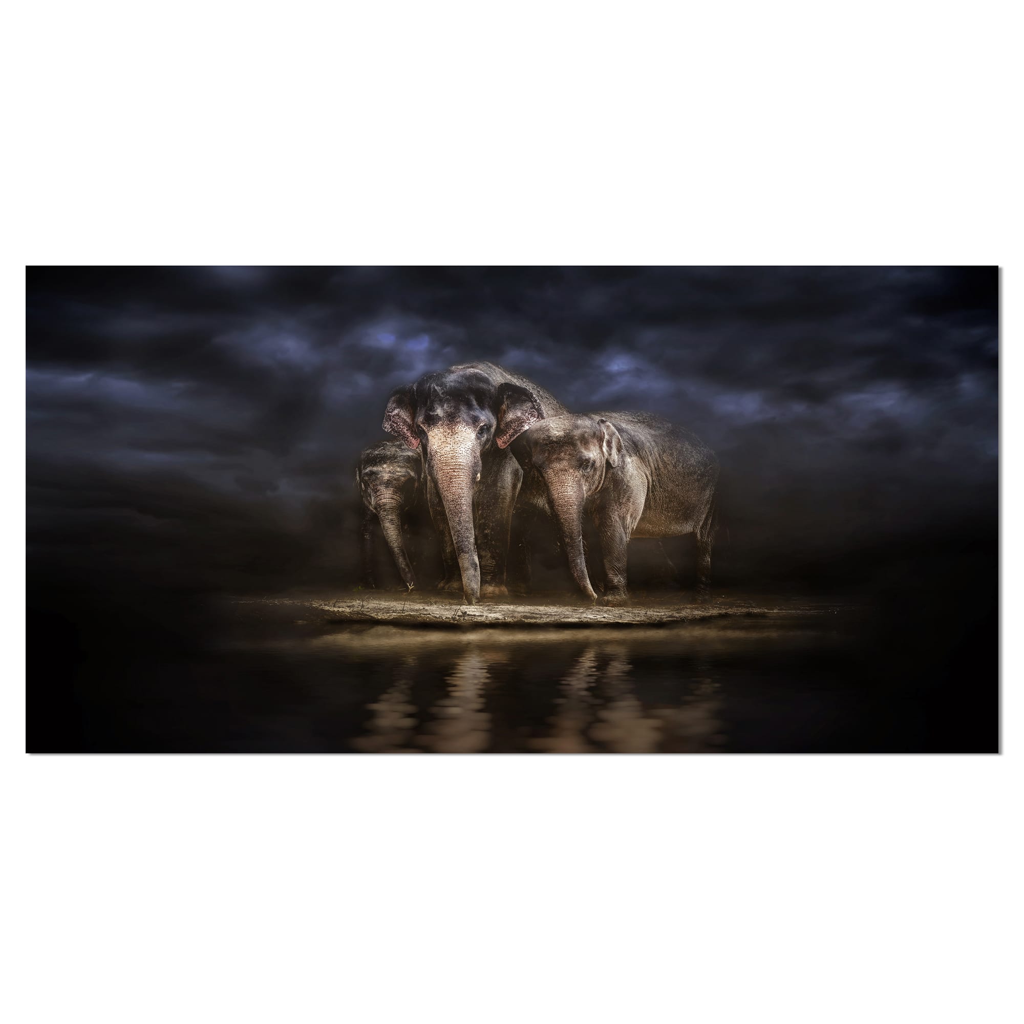 Designart - Elephants Watering in the River - Large Animal Canvas Art Print