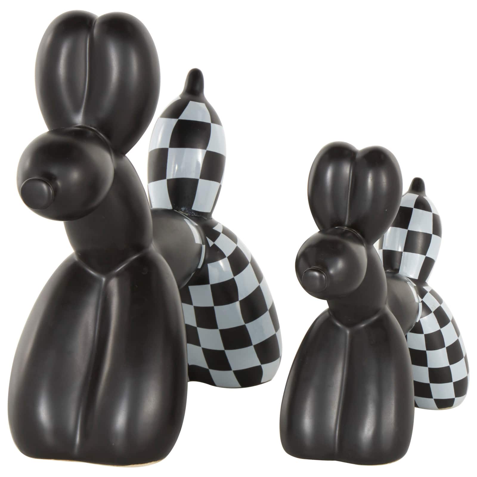 Black Checkered Ceramic Balloon Dog Sculpture Set