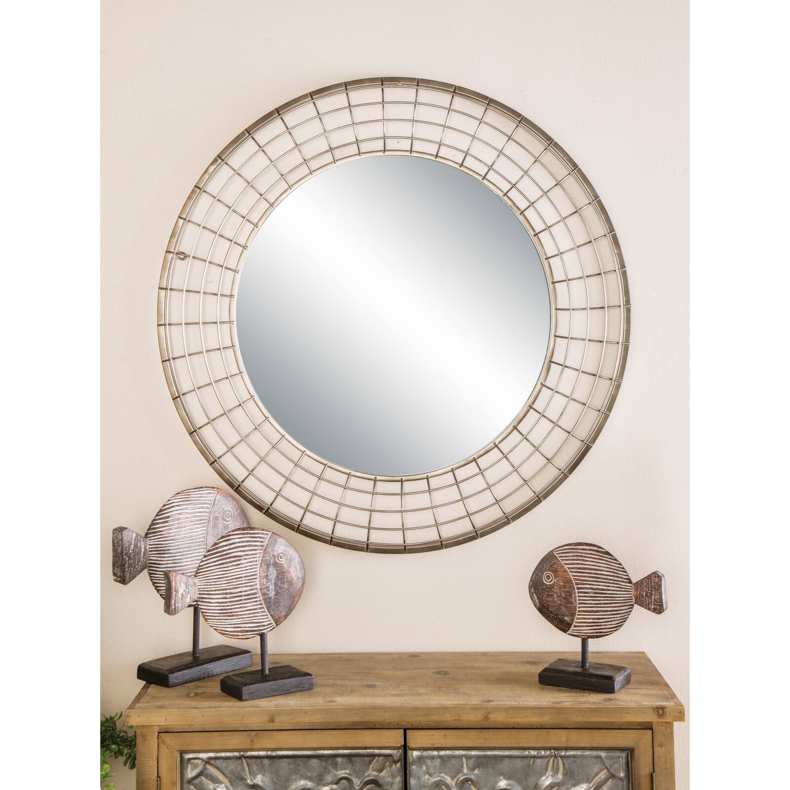 36" Black Industrial Metal Round Wall Mirror