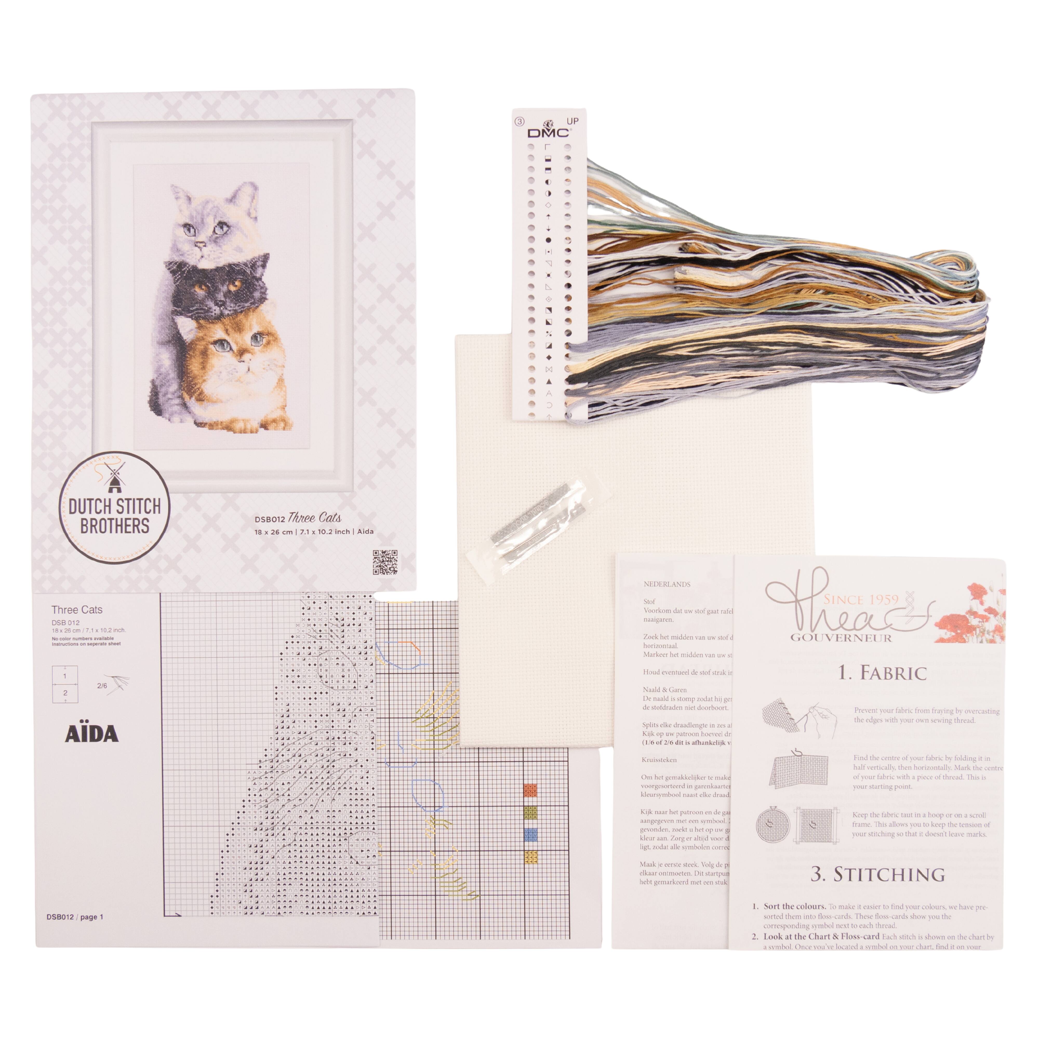 Thea Gouverneur Since 1959® Charming Cat Trio Counted Cross Stitch Kit