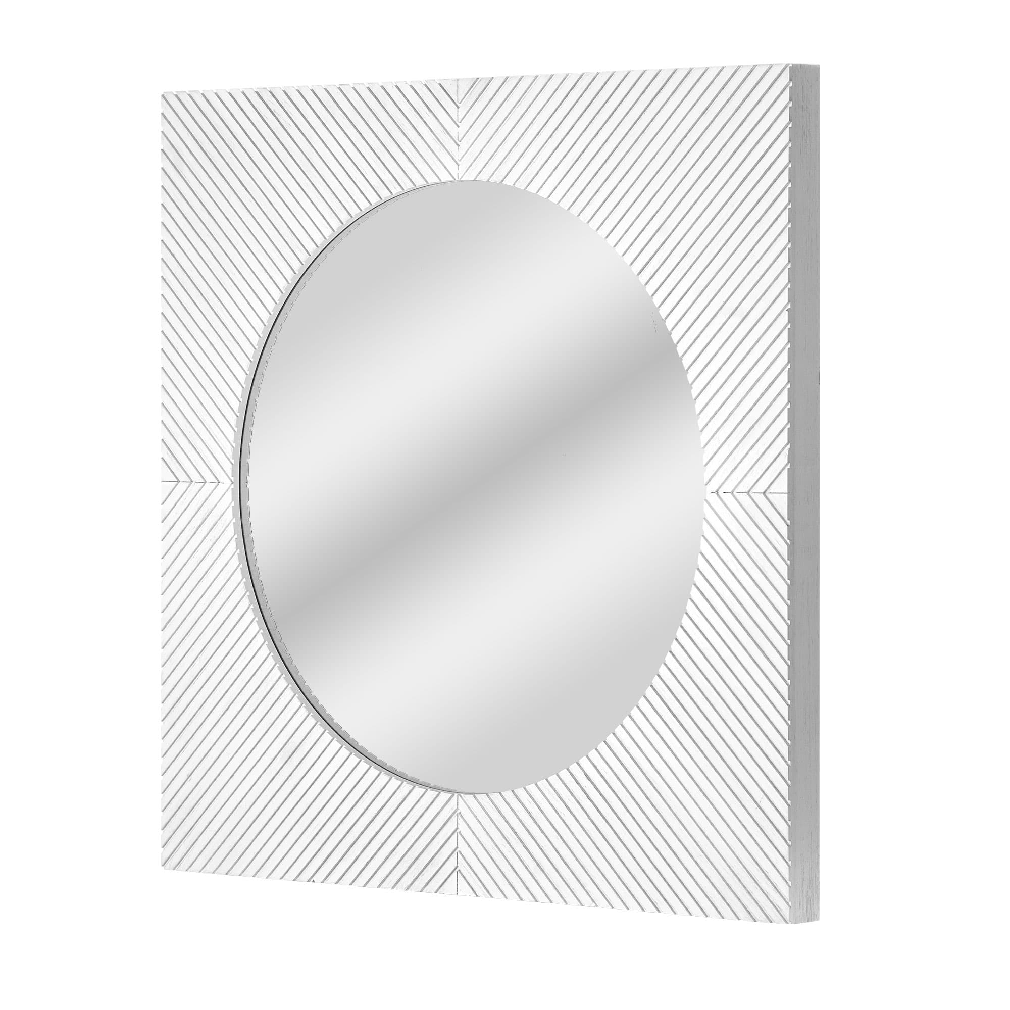 American Art Decor Carved Recollections Box Top Carved Mirror in Distressed White - 24" x 24"