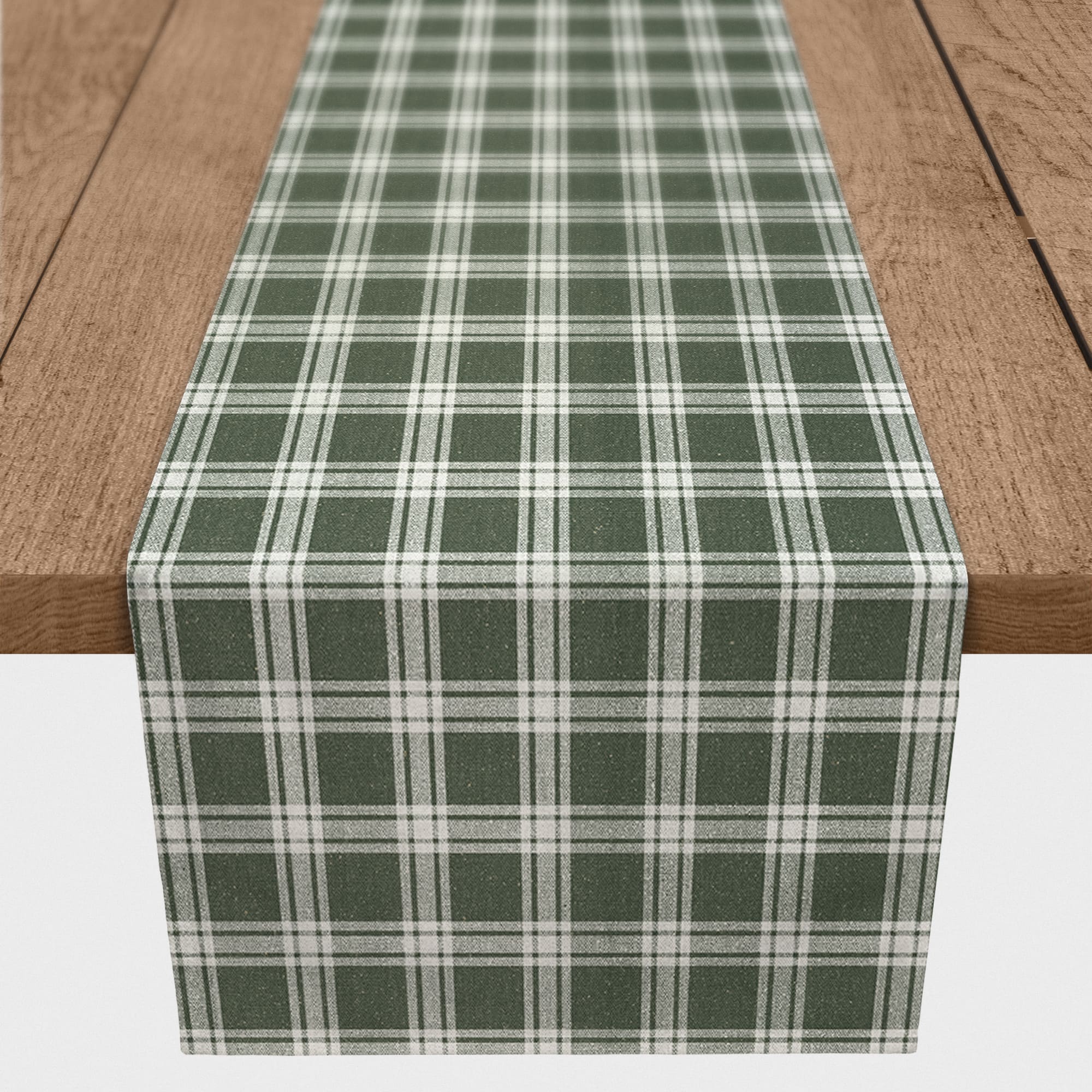 90" Plaid Hunter Green Cotton Twill Table Runner