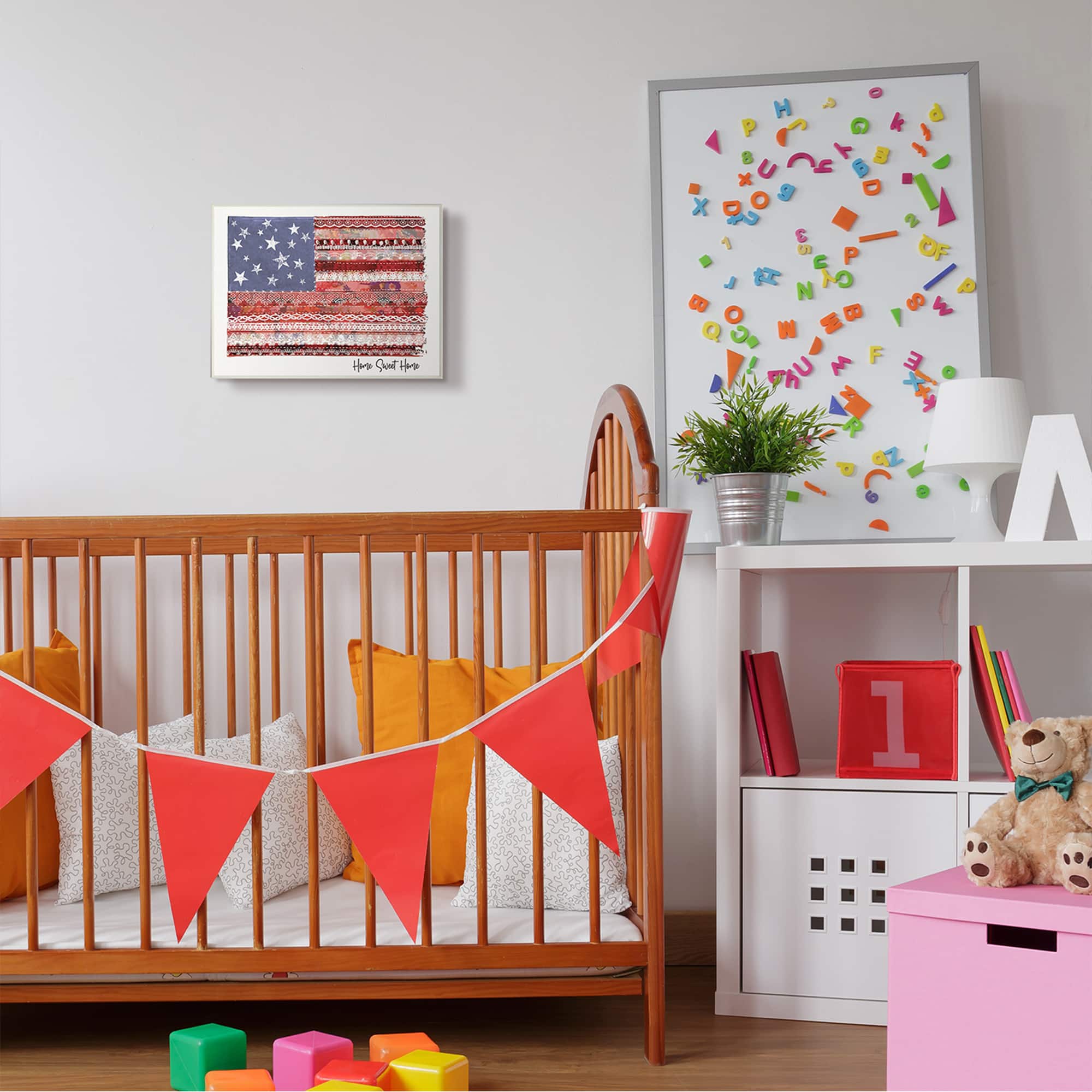 Stupell Industries Home Sweet Home Phrase Lace Pattern American Flag Wall Plaque