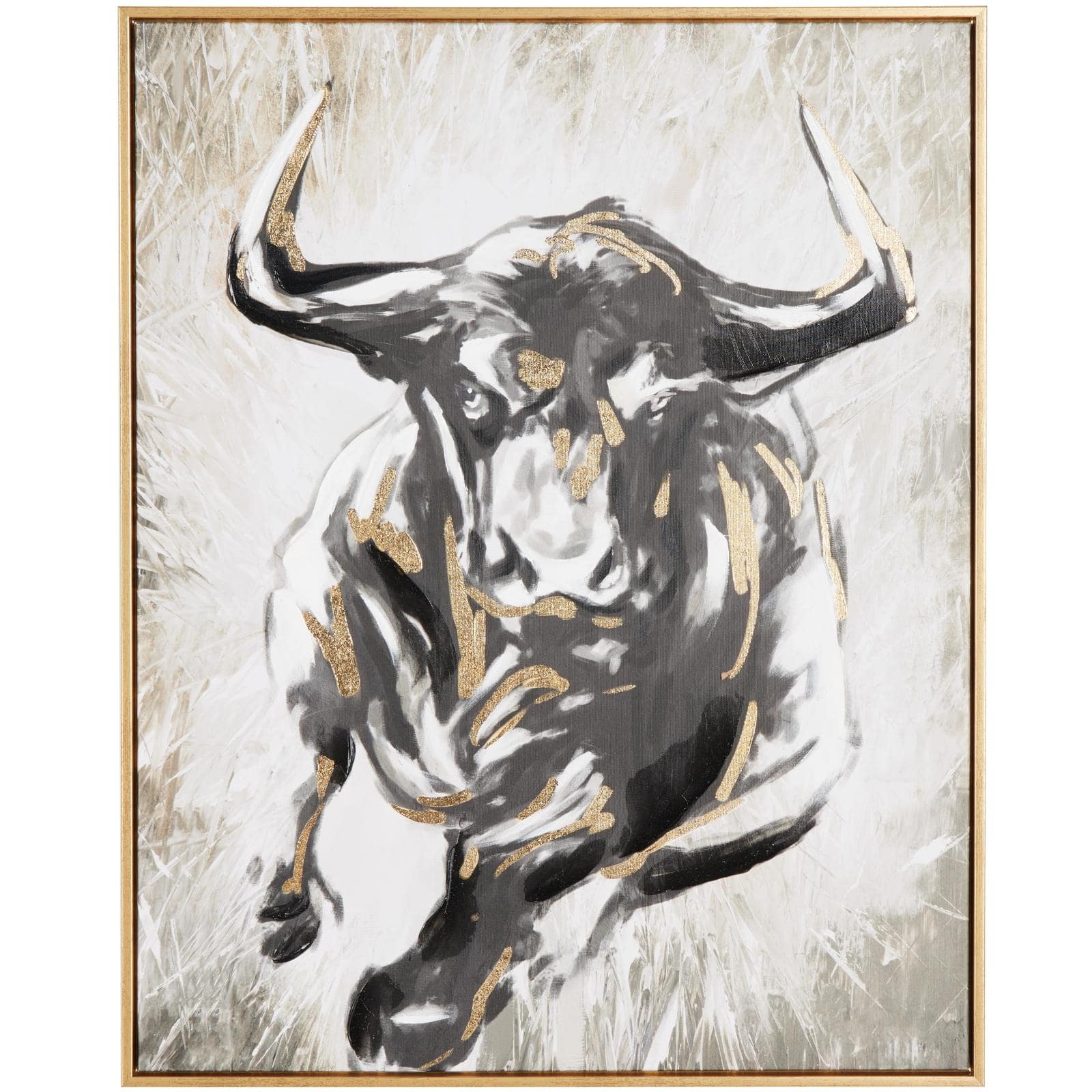 24" x 1.5" Gold Polystone Bull Shaded Running Living Room Framed Wall Art