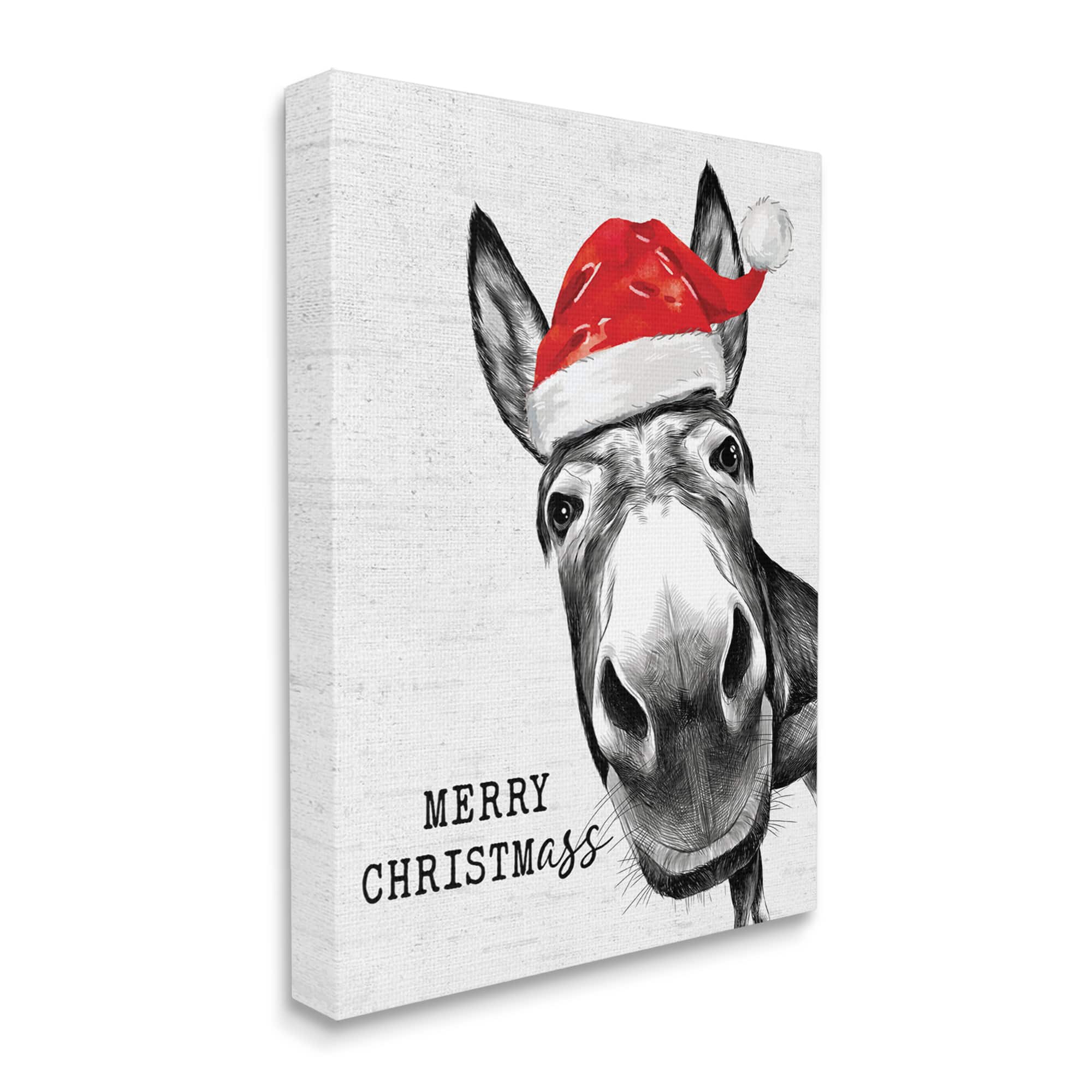Stupell Industries Merry Christmass Funny Donkey Canvas Wall Art
