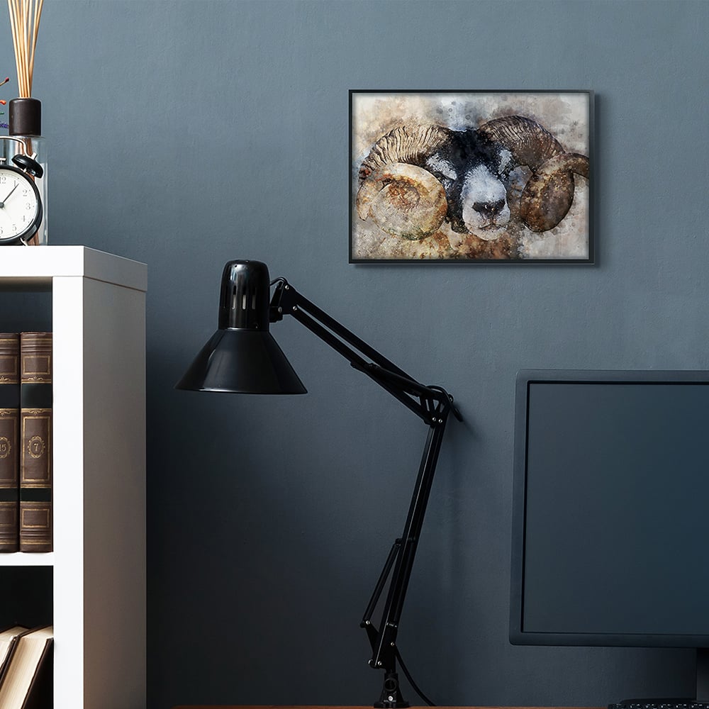 Stupell Industries Big Horned Ram Abstract Dreamlike Portrait Wall Art in Frame