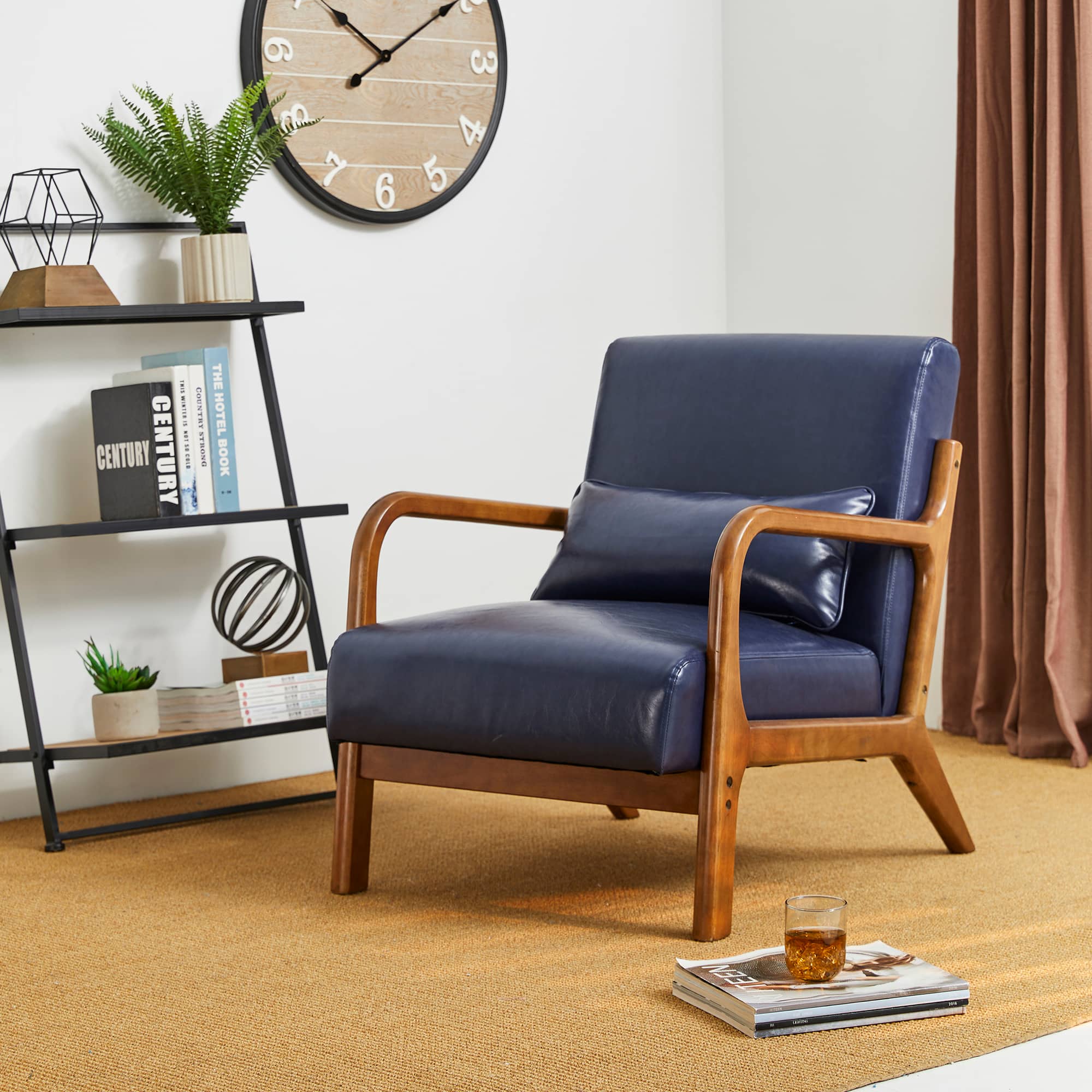 Glitzhome® Mid-Century Faux Leather Accent Chair