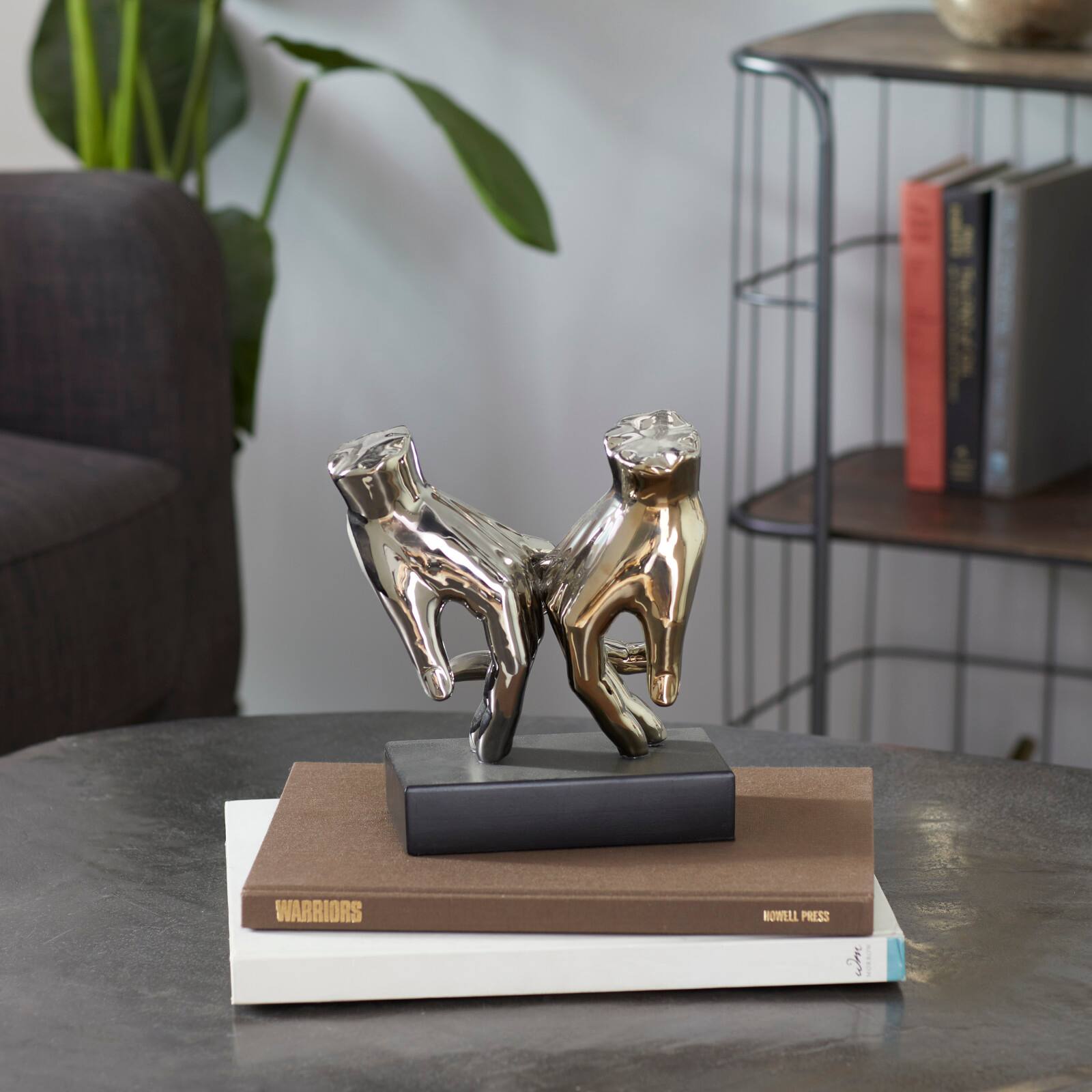 8" Silver Porcelain Hands Sculpture