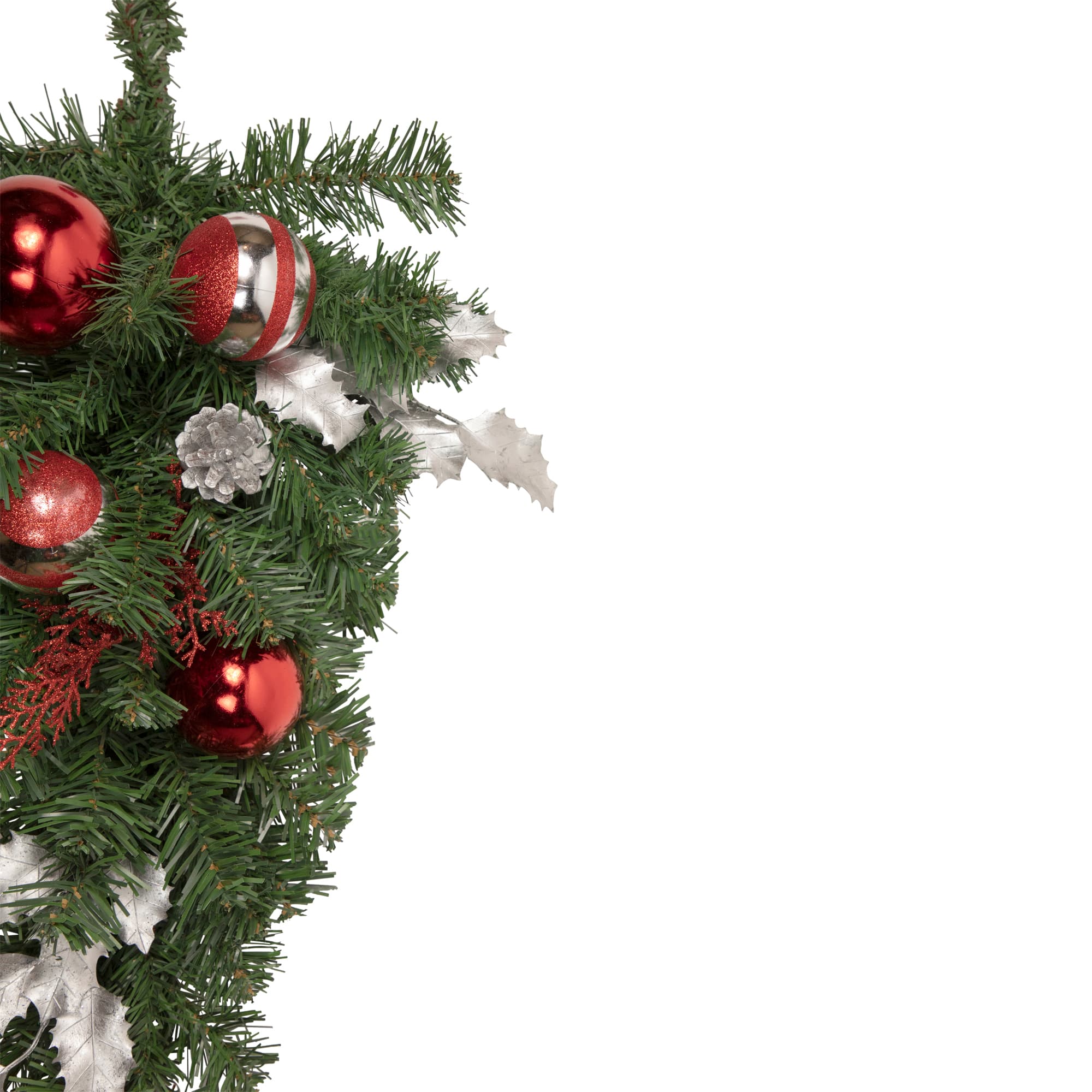 24" Unlit Red & Silver Holly Ball & Pine Cone Teardrop Swag