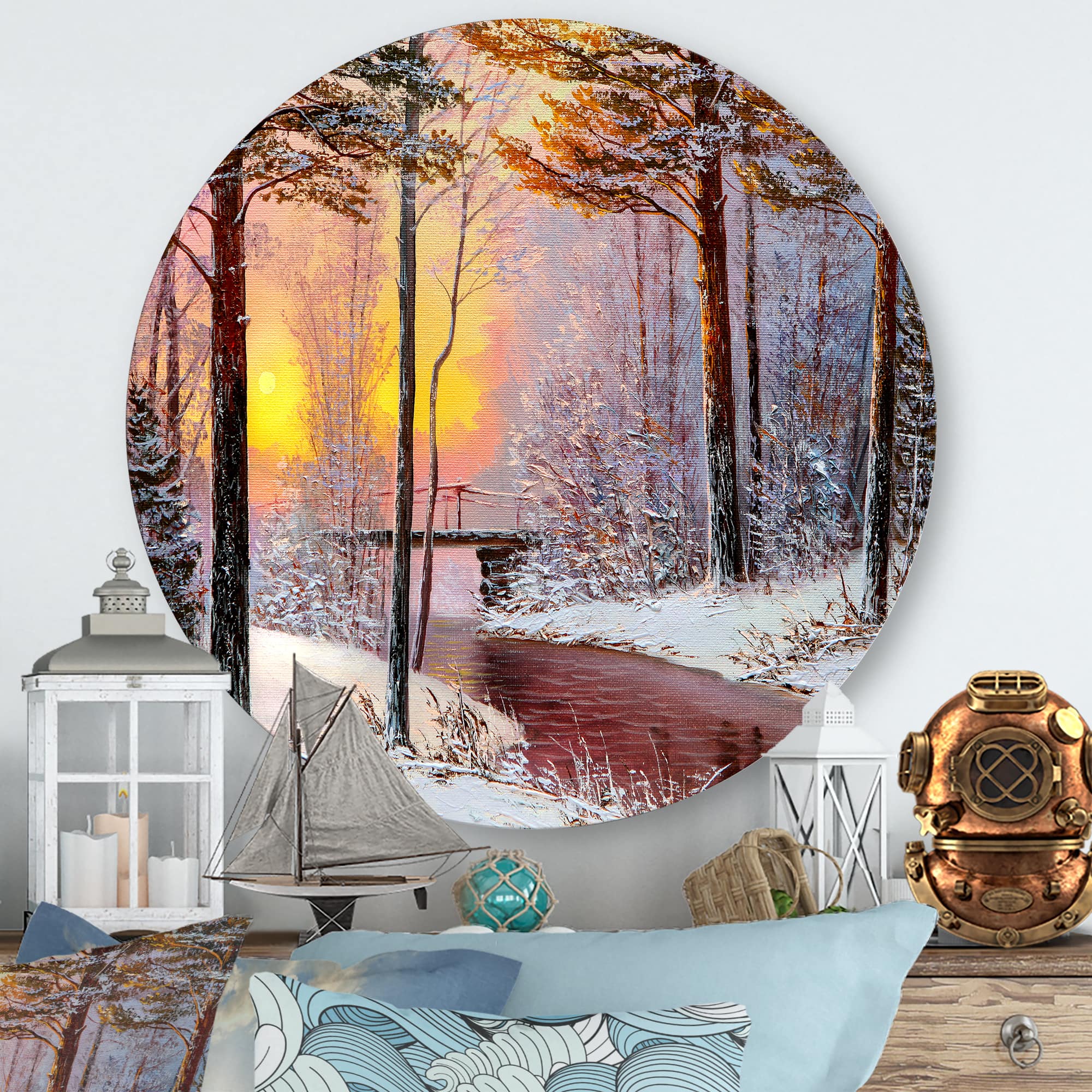 Designart - Christmas Forest With River and Trees IV