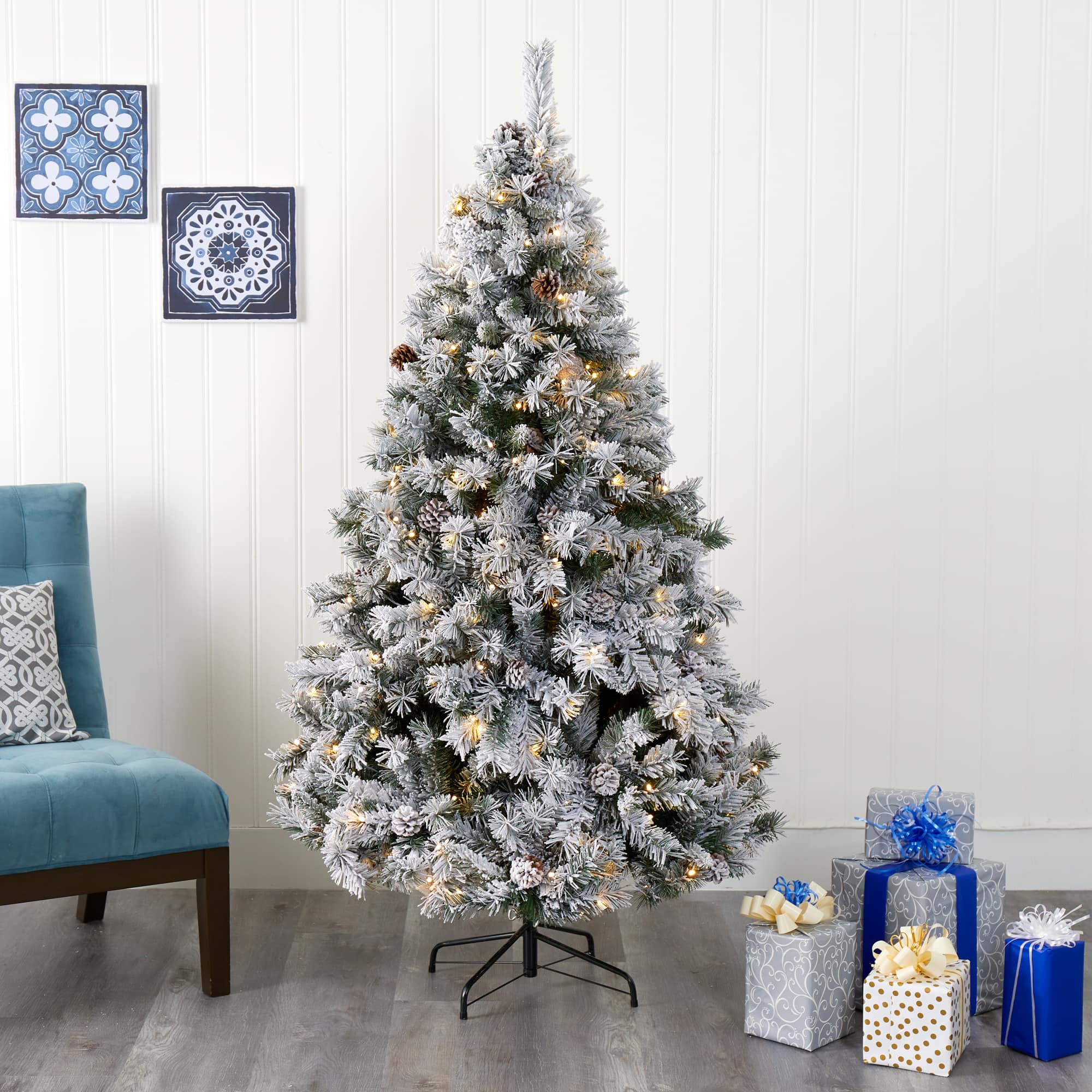 6ft. Pre-Lit White River Mountain Pine Artificial Christmas Tree, Clear LED Lights