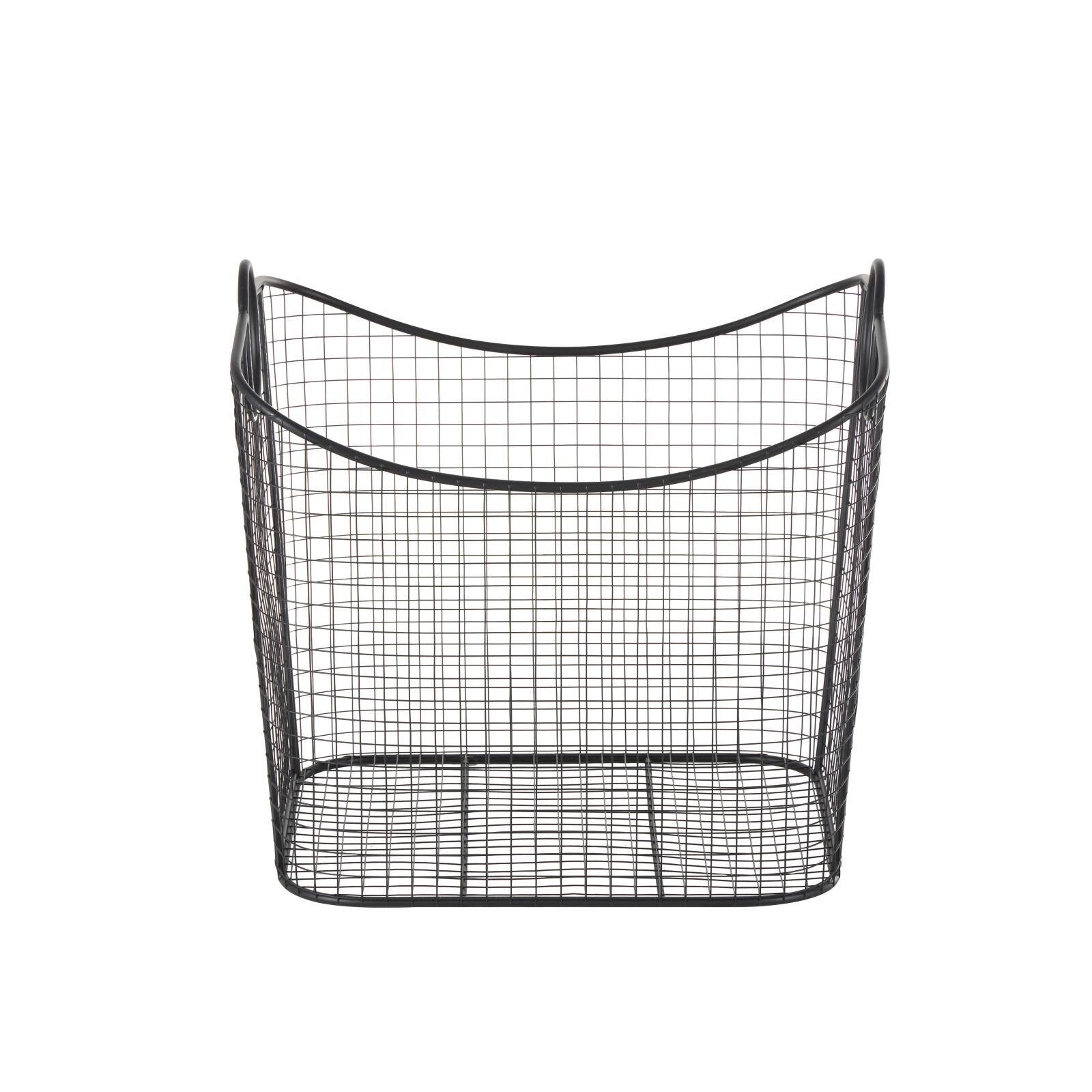 20" Black Metal Storage Basket with Curved Sides & Ring Handles