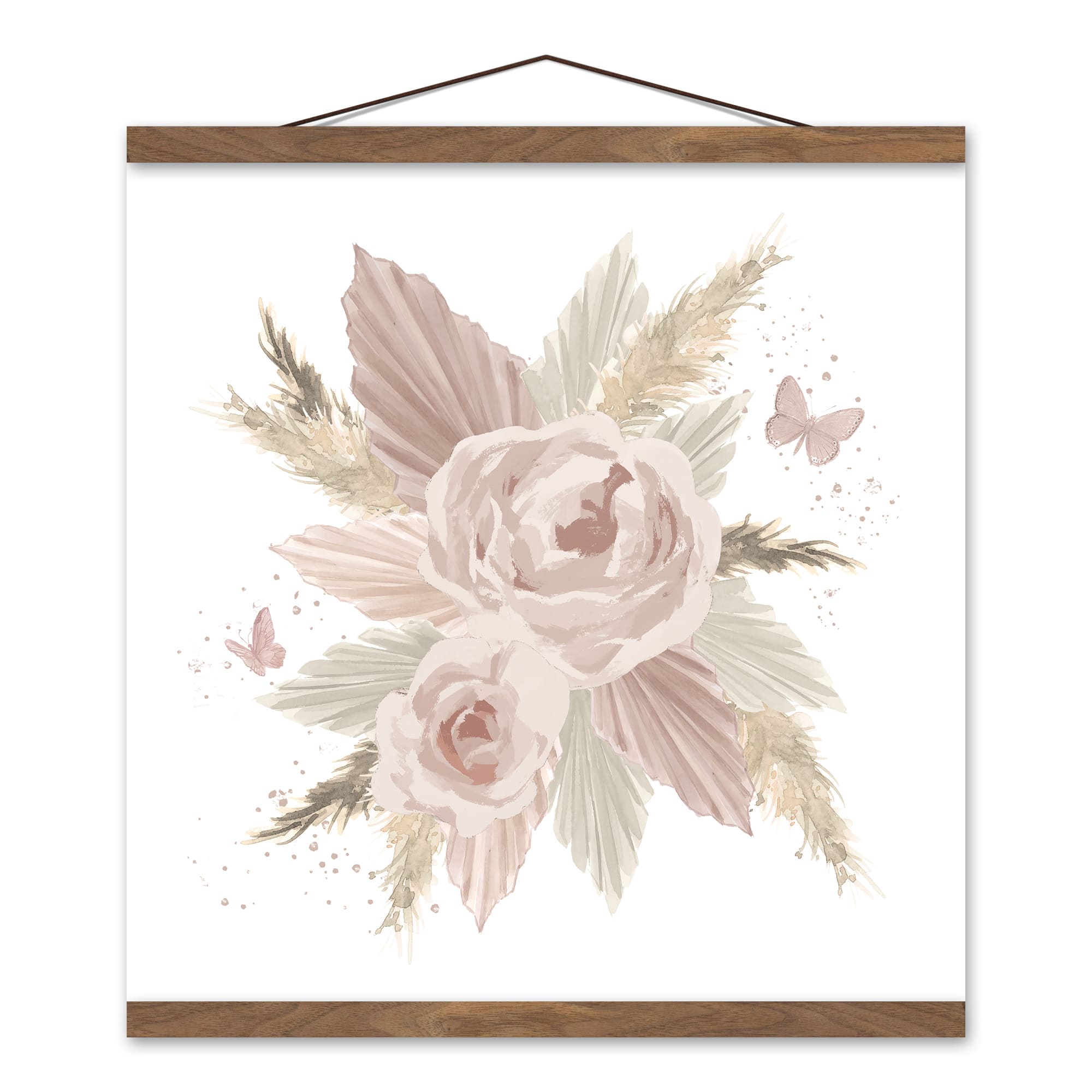 Boho Florals 16" x 16" Teak Hanging Canvas