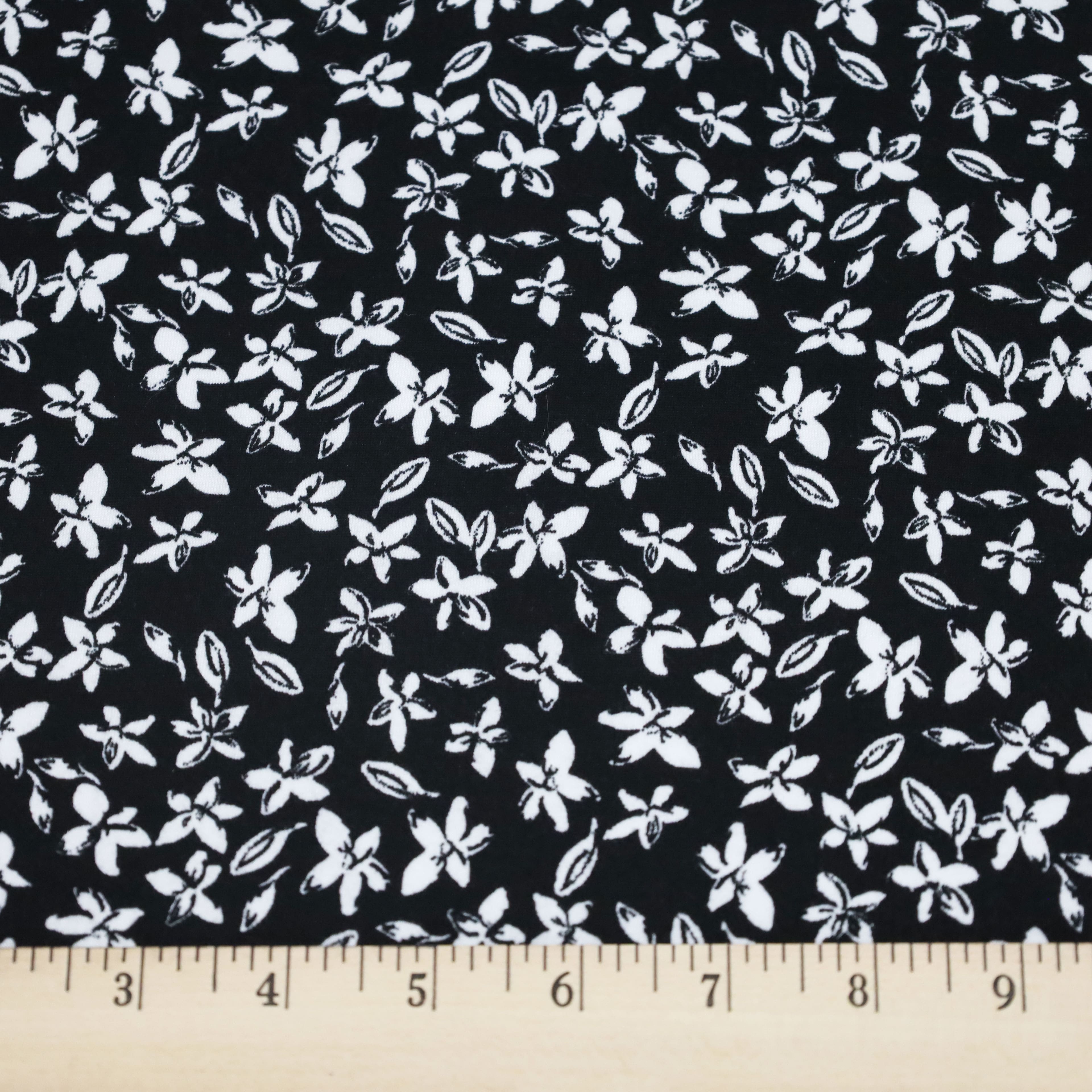 Fabric Merchants Leaves on Black Double Brushed Stretch Fabric