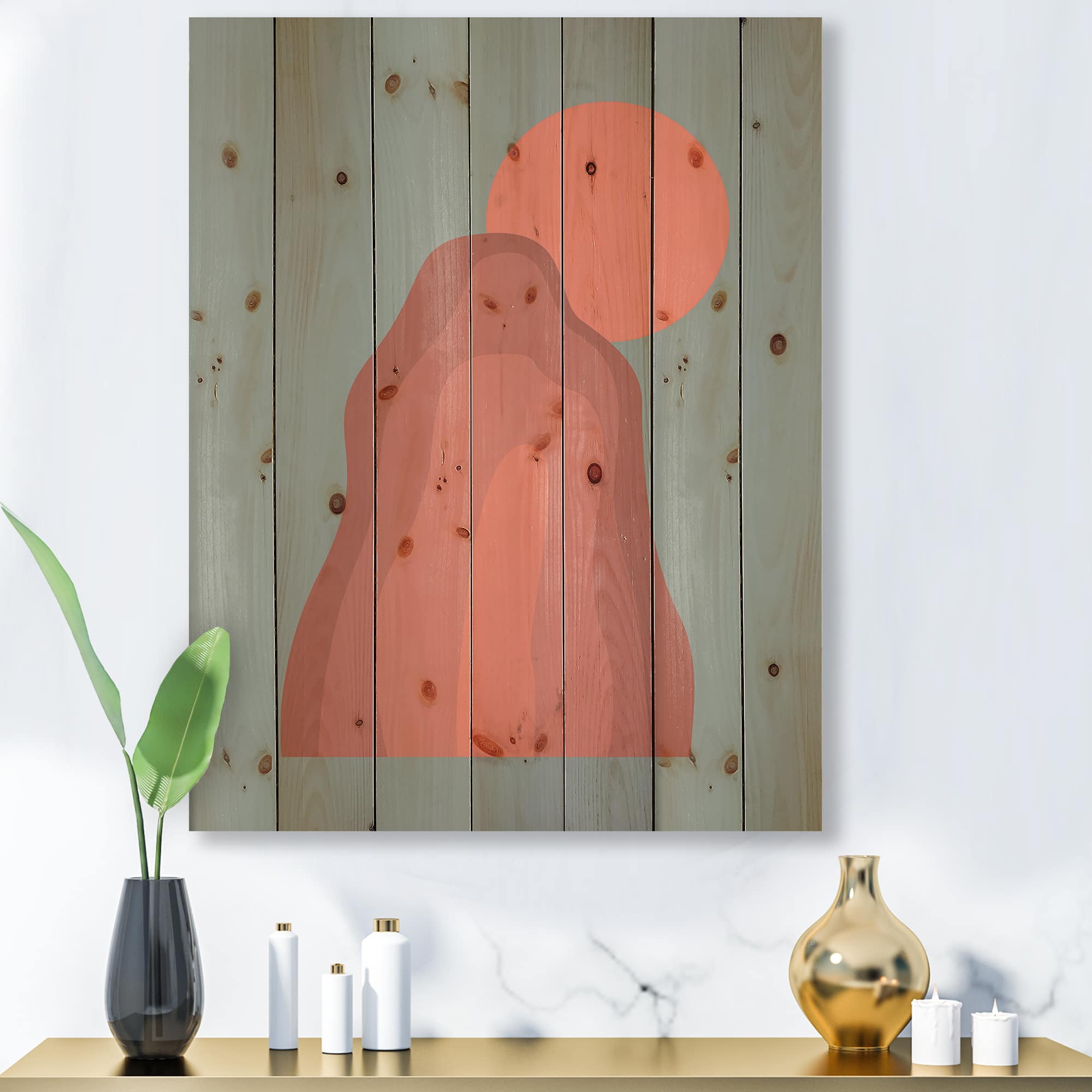 Designart - Pink Sunset Mountain Landscape - Modern Print on Natural Pine Wood