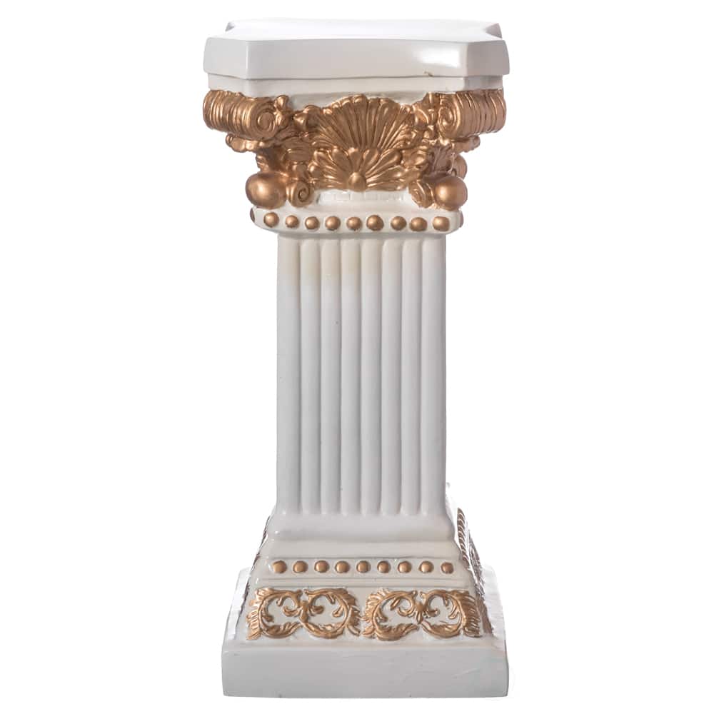 Uniquewise White & Gold Fiberglass Plinth Roman Style Column Pedestal Décor