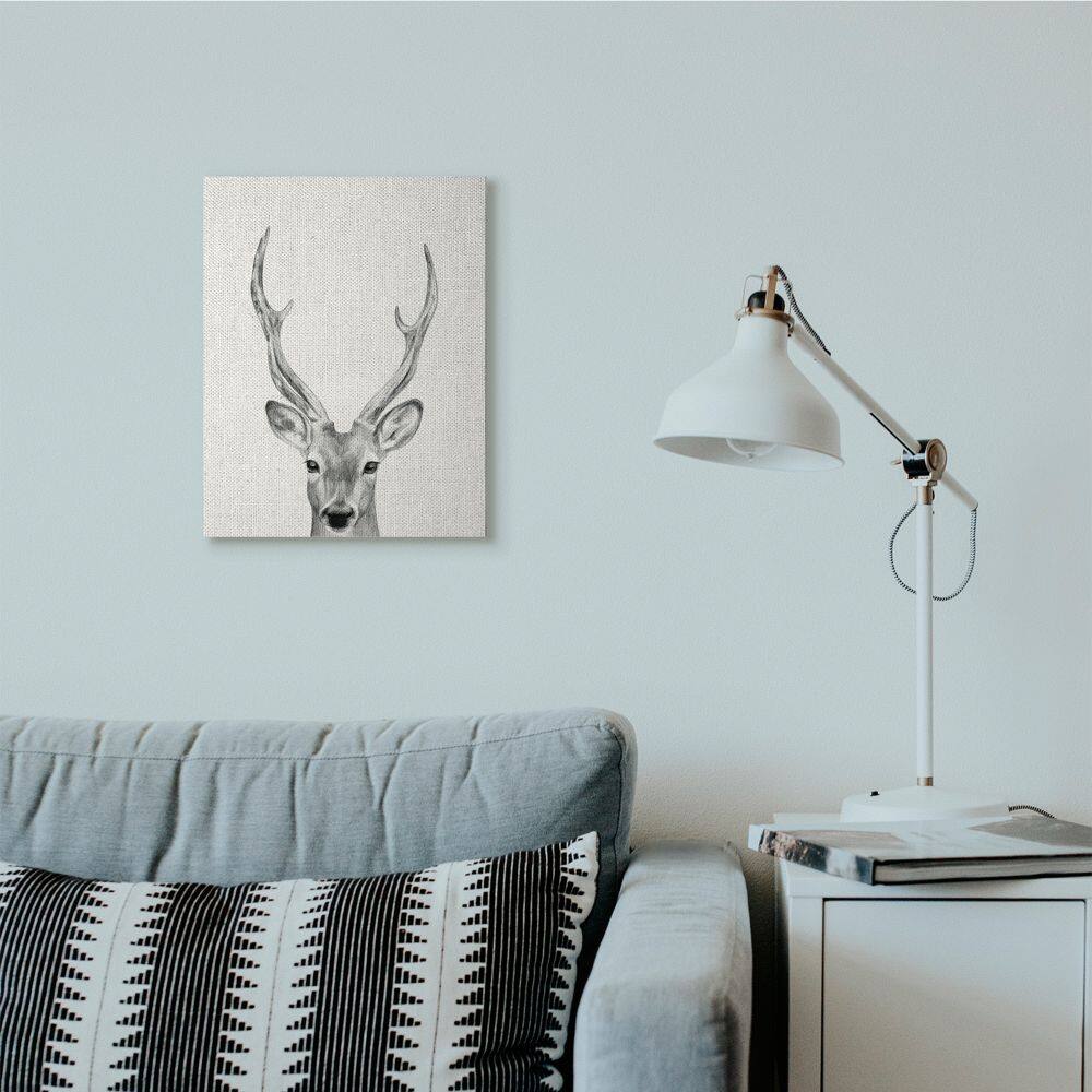 Stupell Industries Deer Portrait Grey Drawing Design Canvas Wall Art