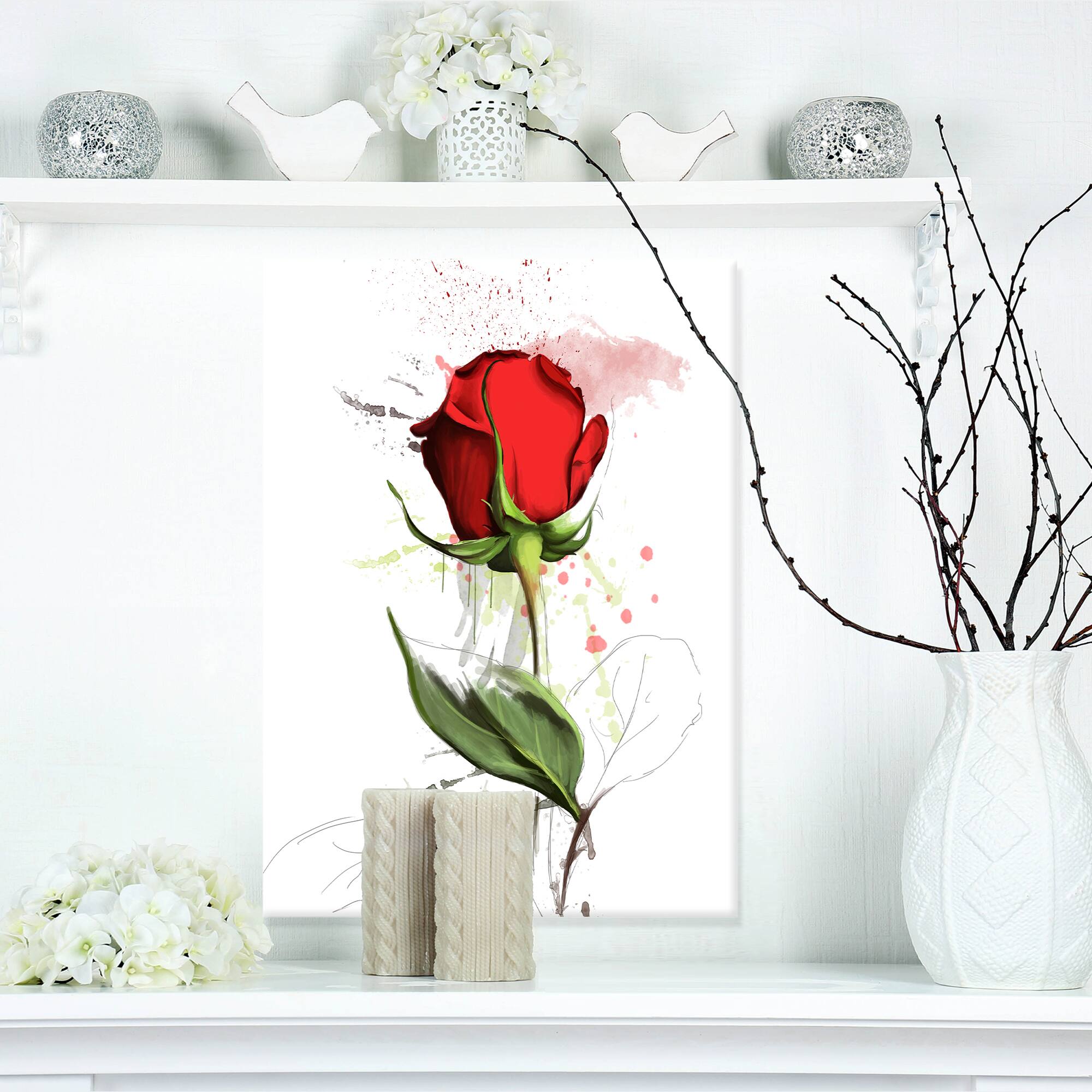 Designart - Red Rose Hand drawn