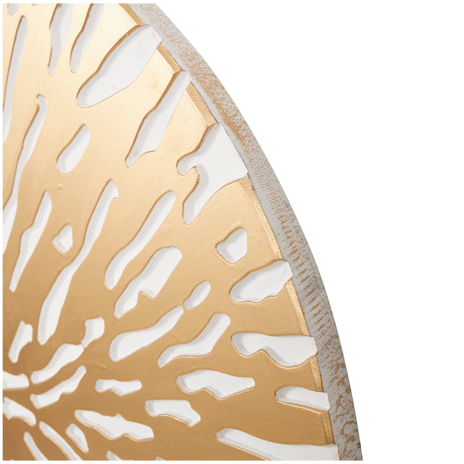 36" x 36" Gold Wooden Starburst Abstract Carved Circle Wall Décor with White Backing