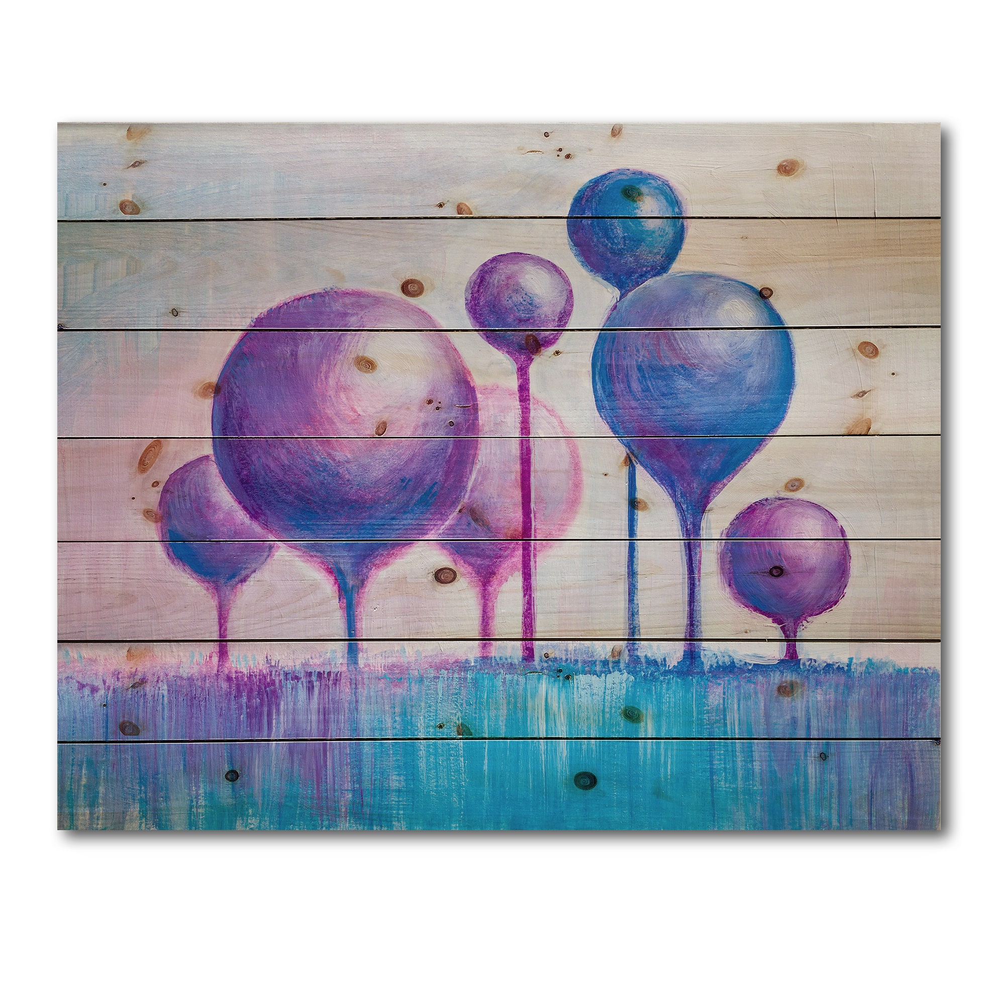 Designart - Colourful Ornamental Trees I - Modern Print on Natural Pine Wood
