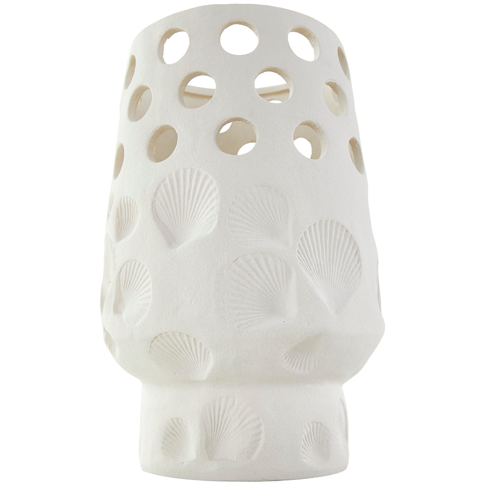 10" White Ceramic Shell Vase with Circular Cutouts