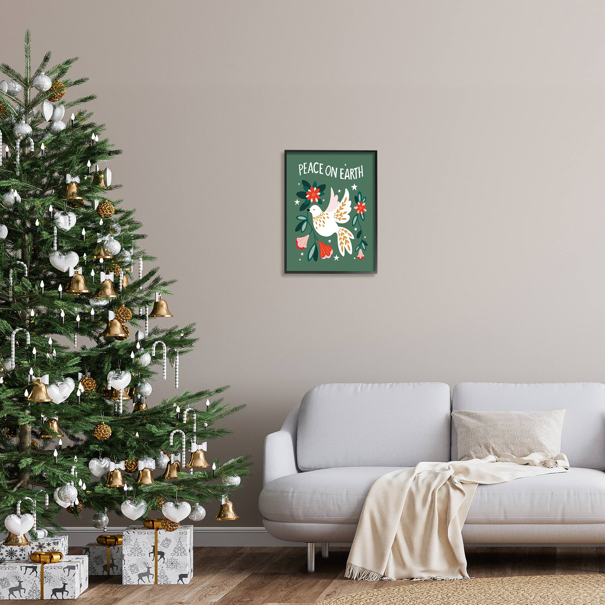Stupell Industries Peace On Earth Floral Dove Blossoms Framed Giclee Art