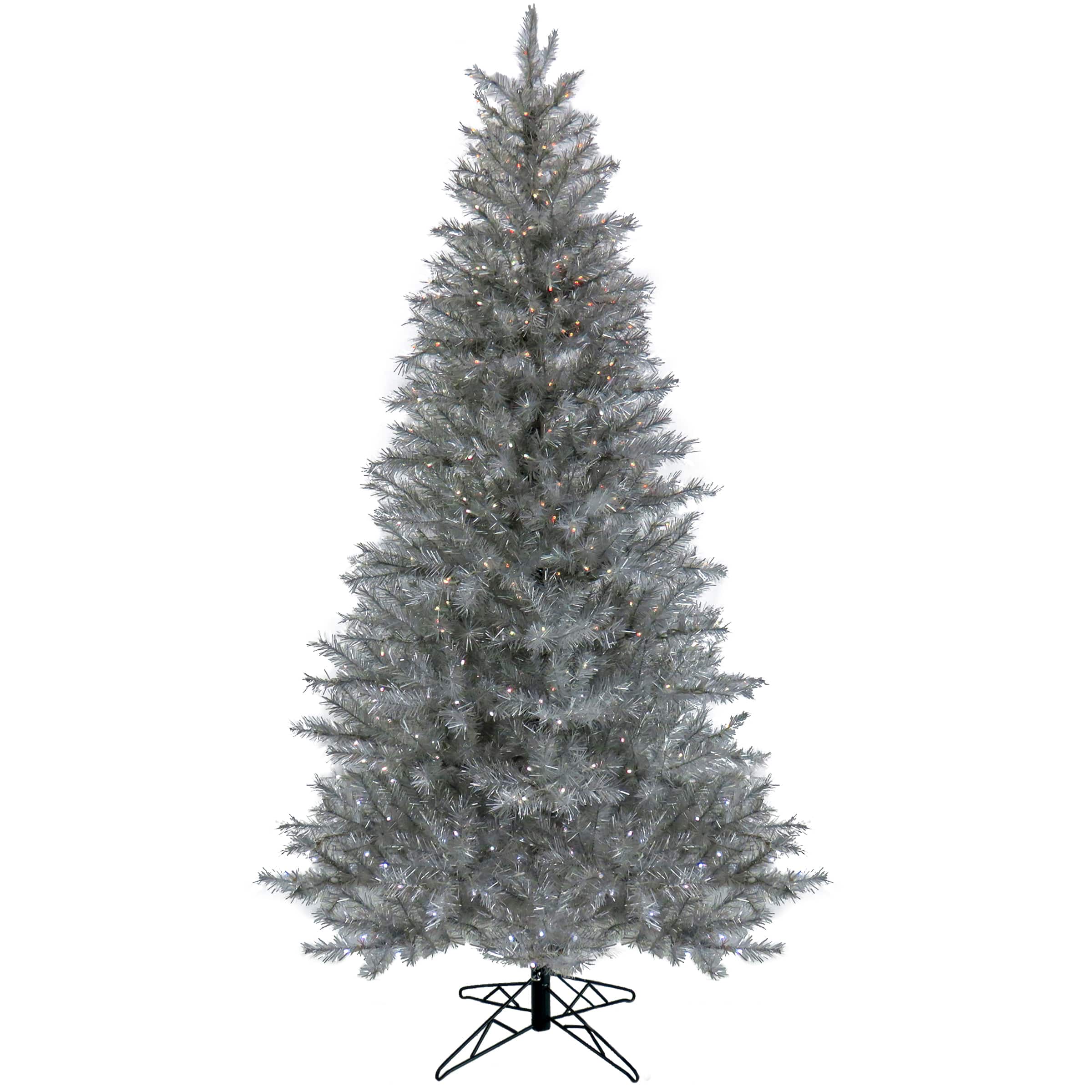 7.5ft. Pre-Lit Crystal Silver Metallic Artificial Christmas Tree, Multicolor LED Lights