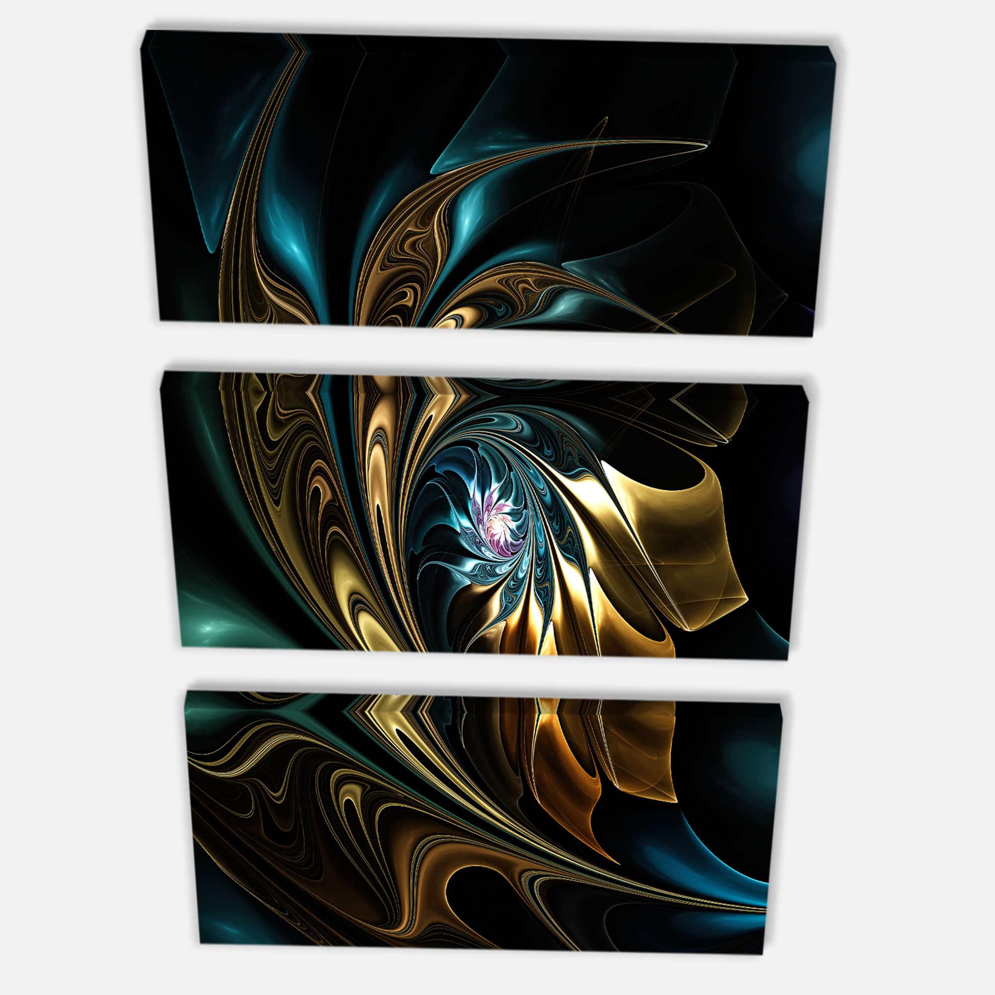 Designart - Brown Blue Fractal Flower in Black