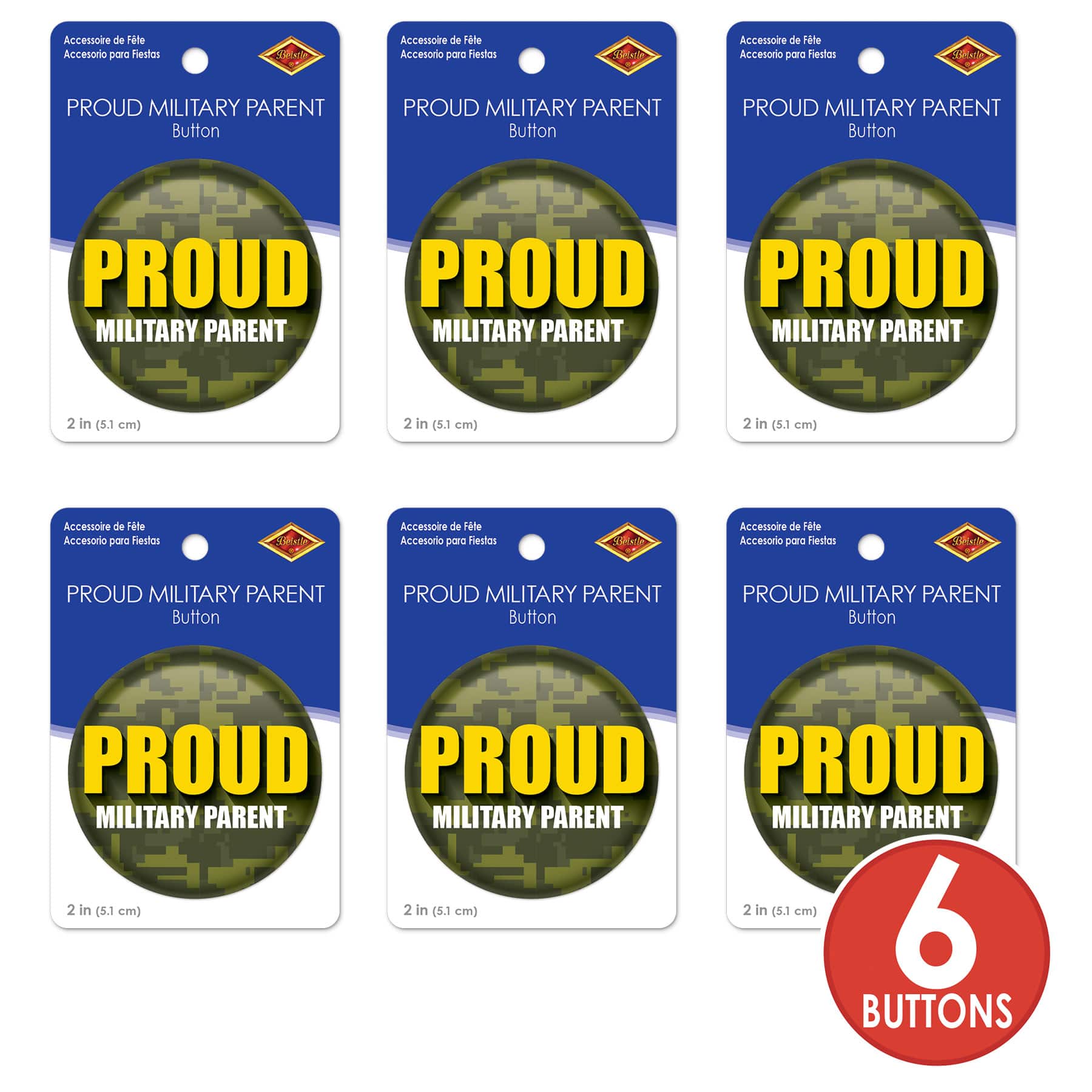 Beistle 2" Camouflage Proud Military Parent Buttons, 6ct.