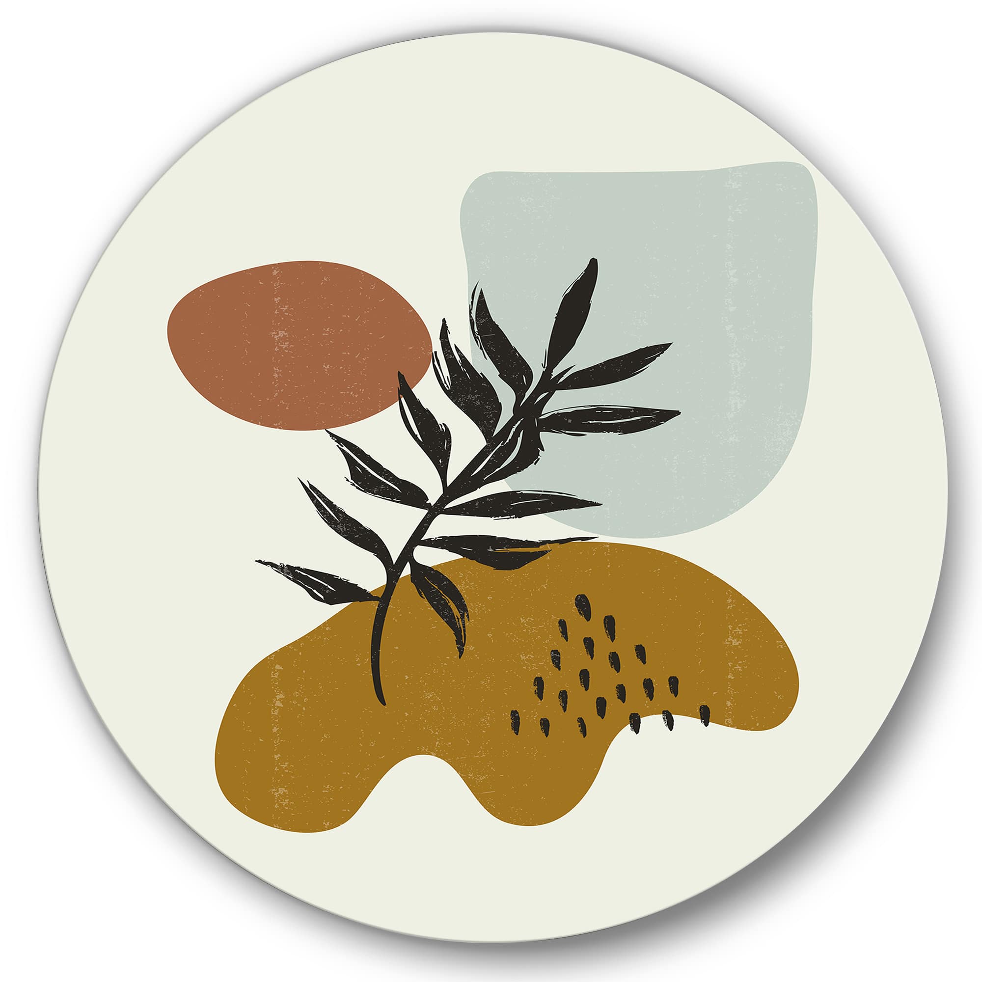 Designart - Botanical Minimalist Leaf With Abstract Shapes II - Modern Metal Circle Wall Art