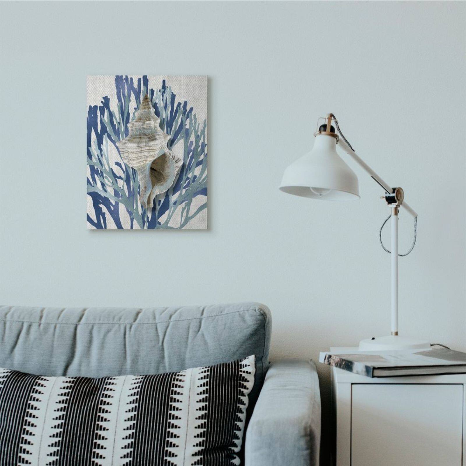 Stupell Industries Tower Shell Coral Blue Beach Design Canvas Wall Art
