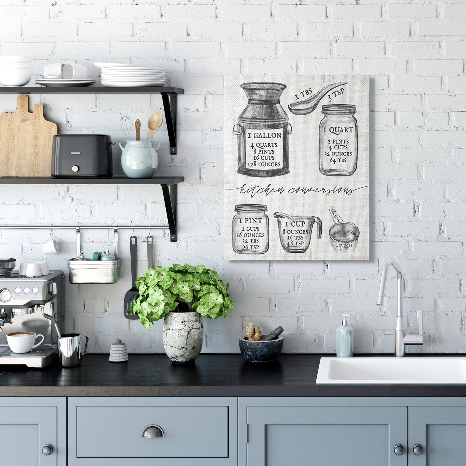 Stupell Industries Kitchen Conversion Chart Neutral Gray Word Canvas Wall Art
