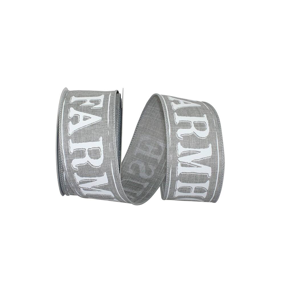 JAM Paper 2.5" x 10yd. Gray Farmhouse Words Wired Ribbon