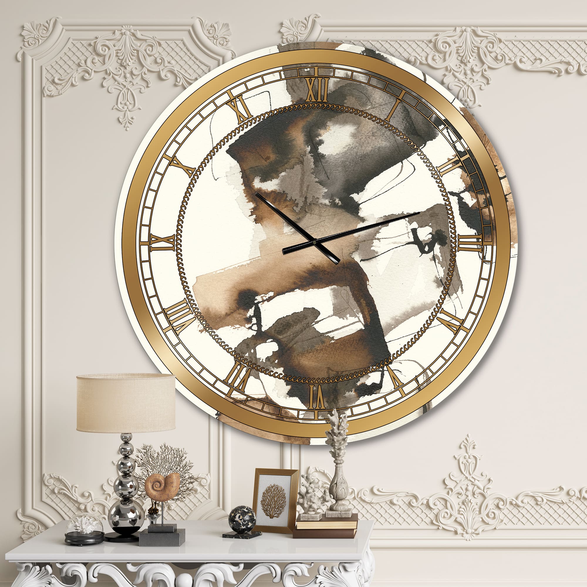 Designart 'Gold Glam Squares Ii Glam Wall Clock