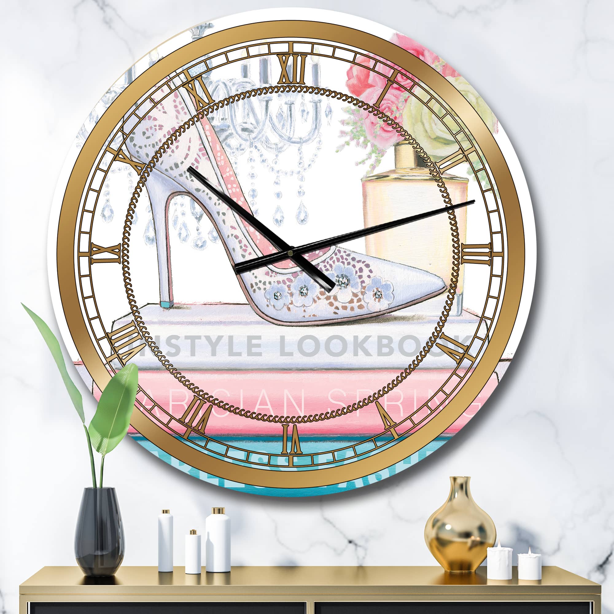 Designart 'Pink Fashion High Heels Iii Glam Wall Clock