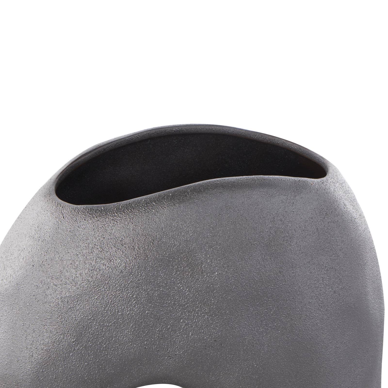 12" Gray Abstract Wavy Donut Ceramic Vase with Cutout Center