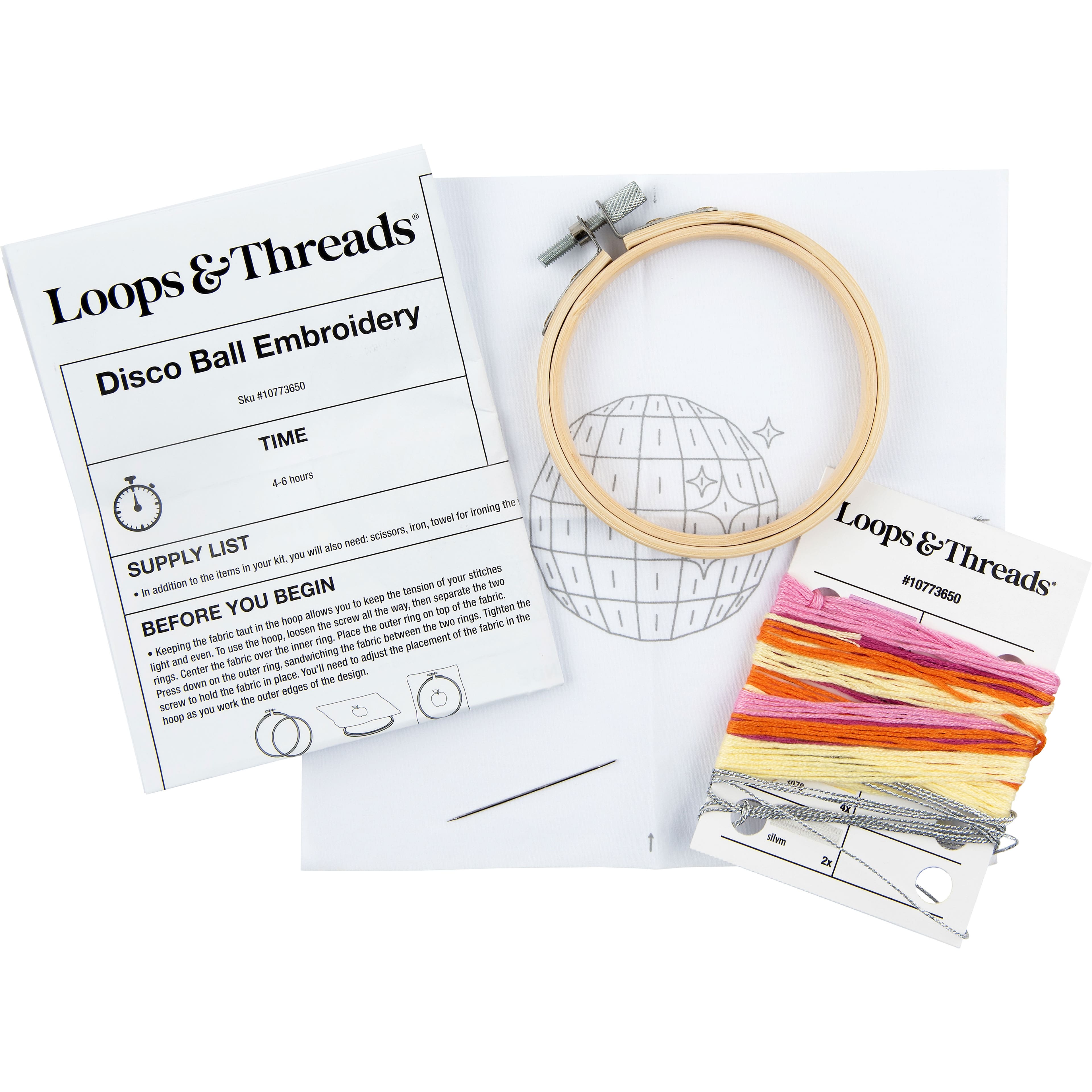 3.5" Disco Ball Stamped Design Embroidery Kit with Hoop by Loops & Threads®