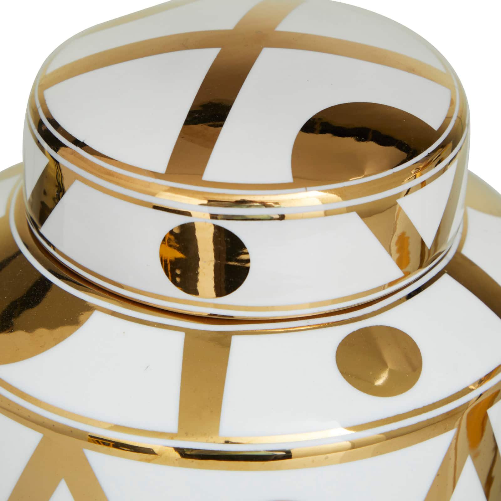 White & Gold Ceramic Geometric Decorative Jars Set