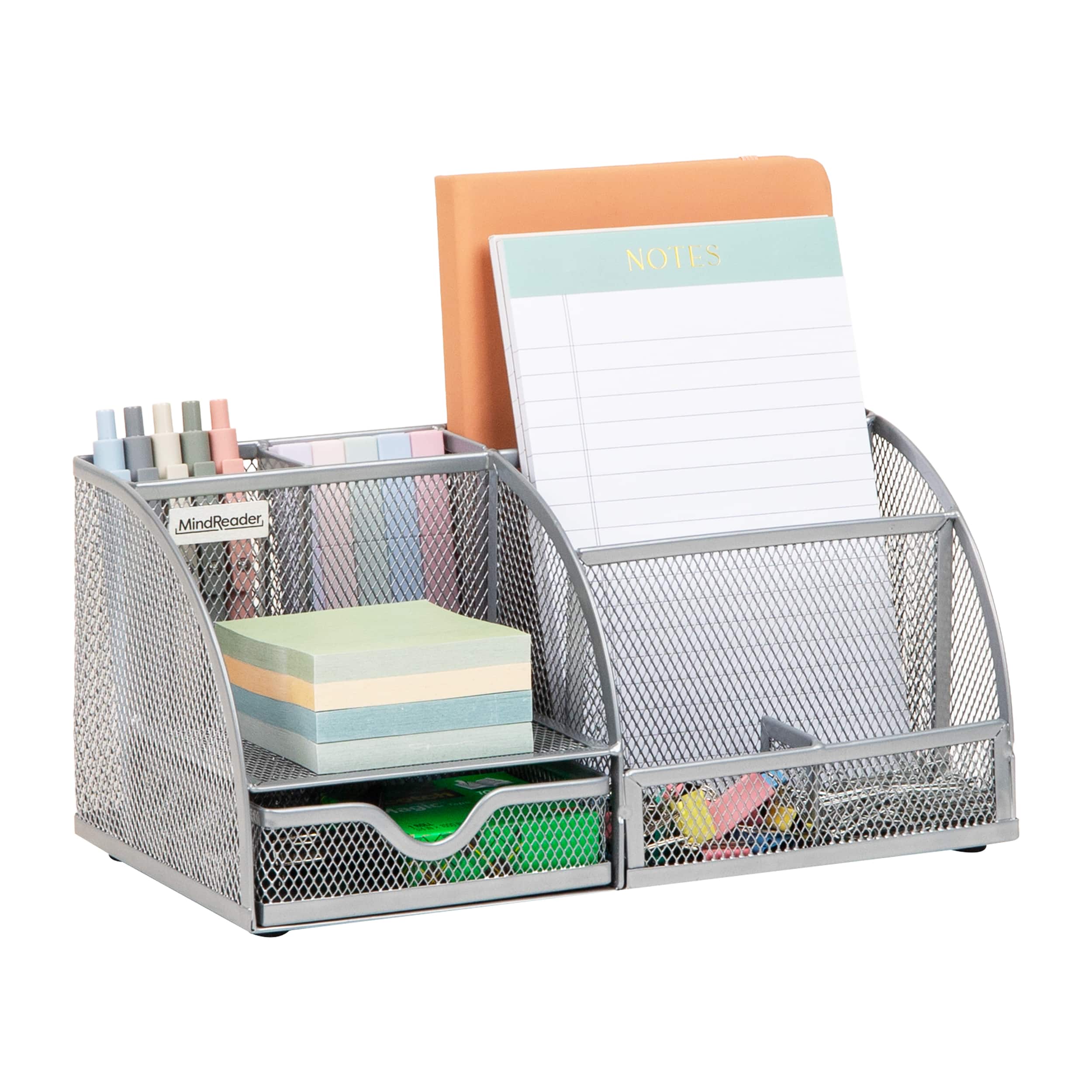 Mind Reader 7-Compartment Desktop Organizer, File & Accessory Storage, Metal Mesh Office Organizer for Desk, Workspace, Mail, Silver