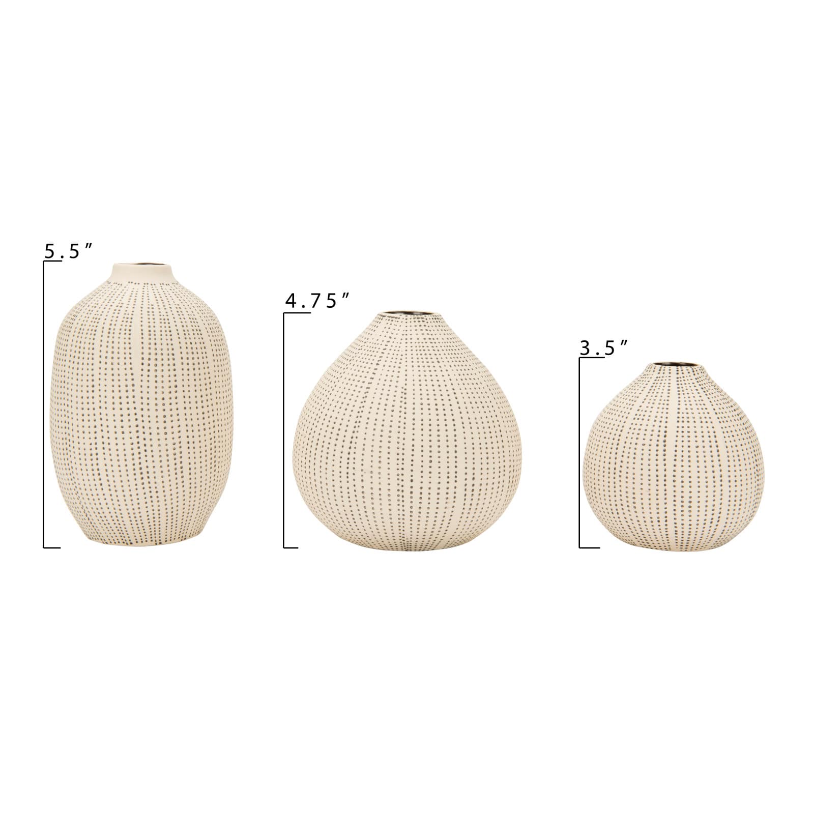 Hello Honey® White Stoneware Vases with Textured Black Polka Dots Set