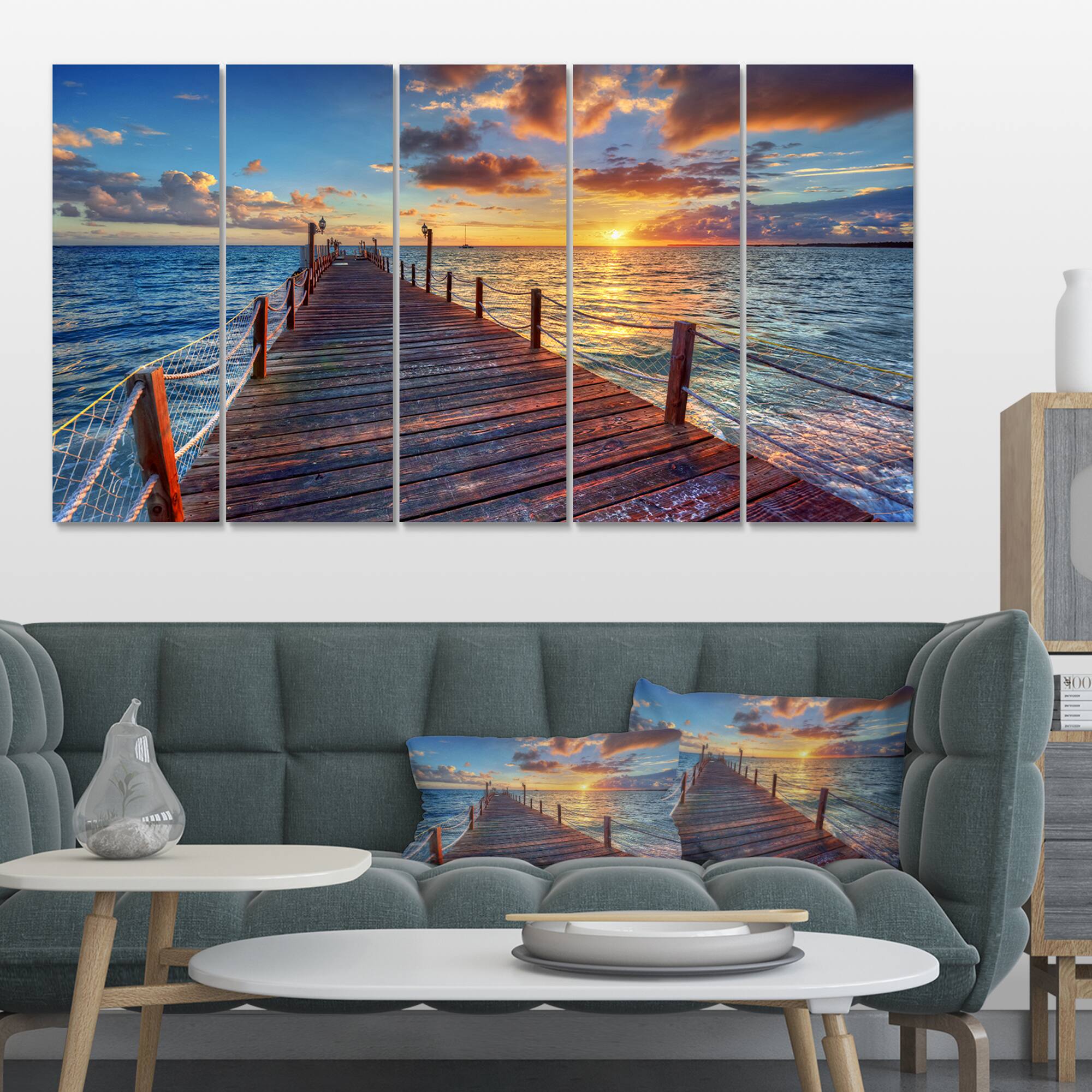 Designart - Beautiful Sunset over Sea Pier
