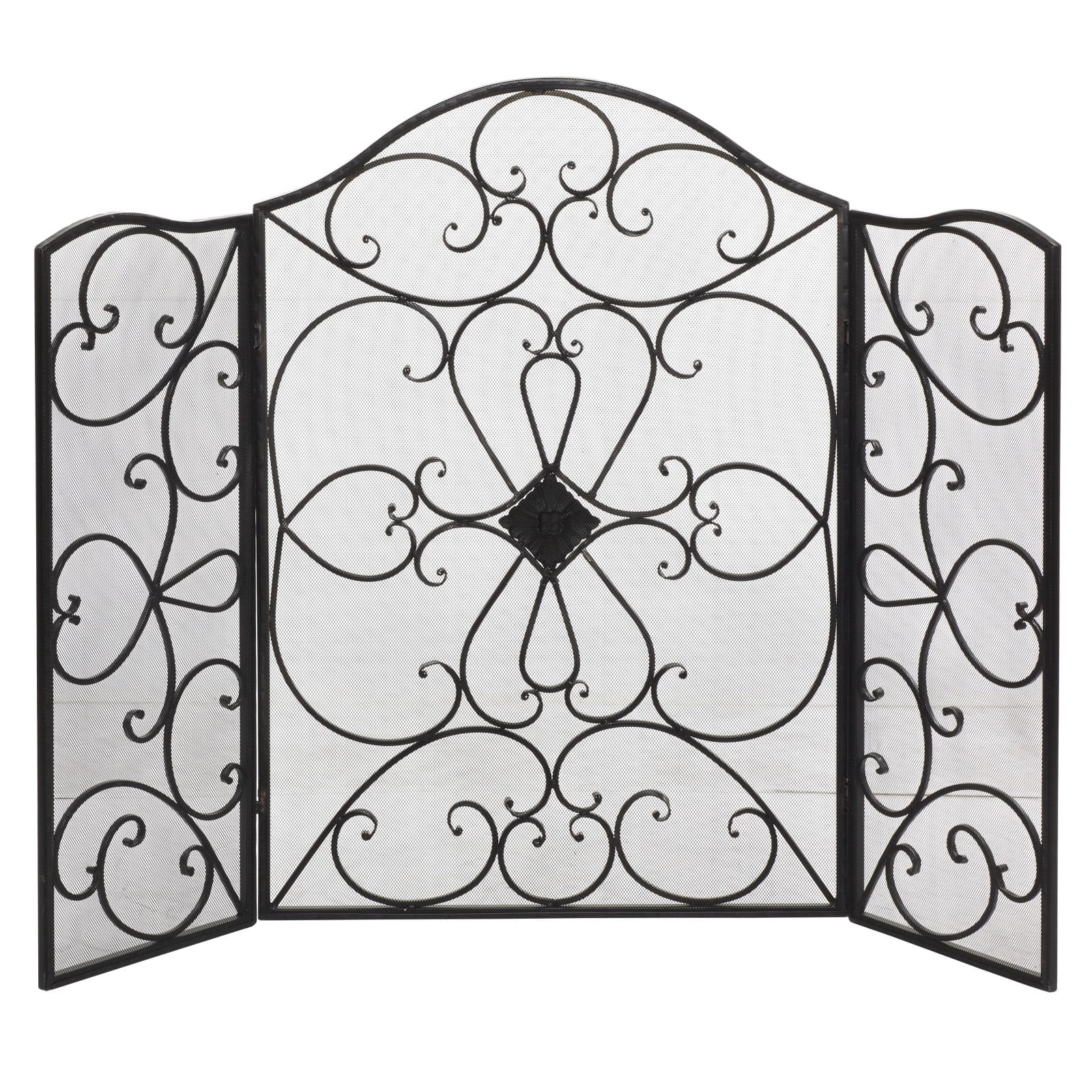 Black Metal Traditional Fireplace Screen, 36" x 49" x 1"