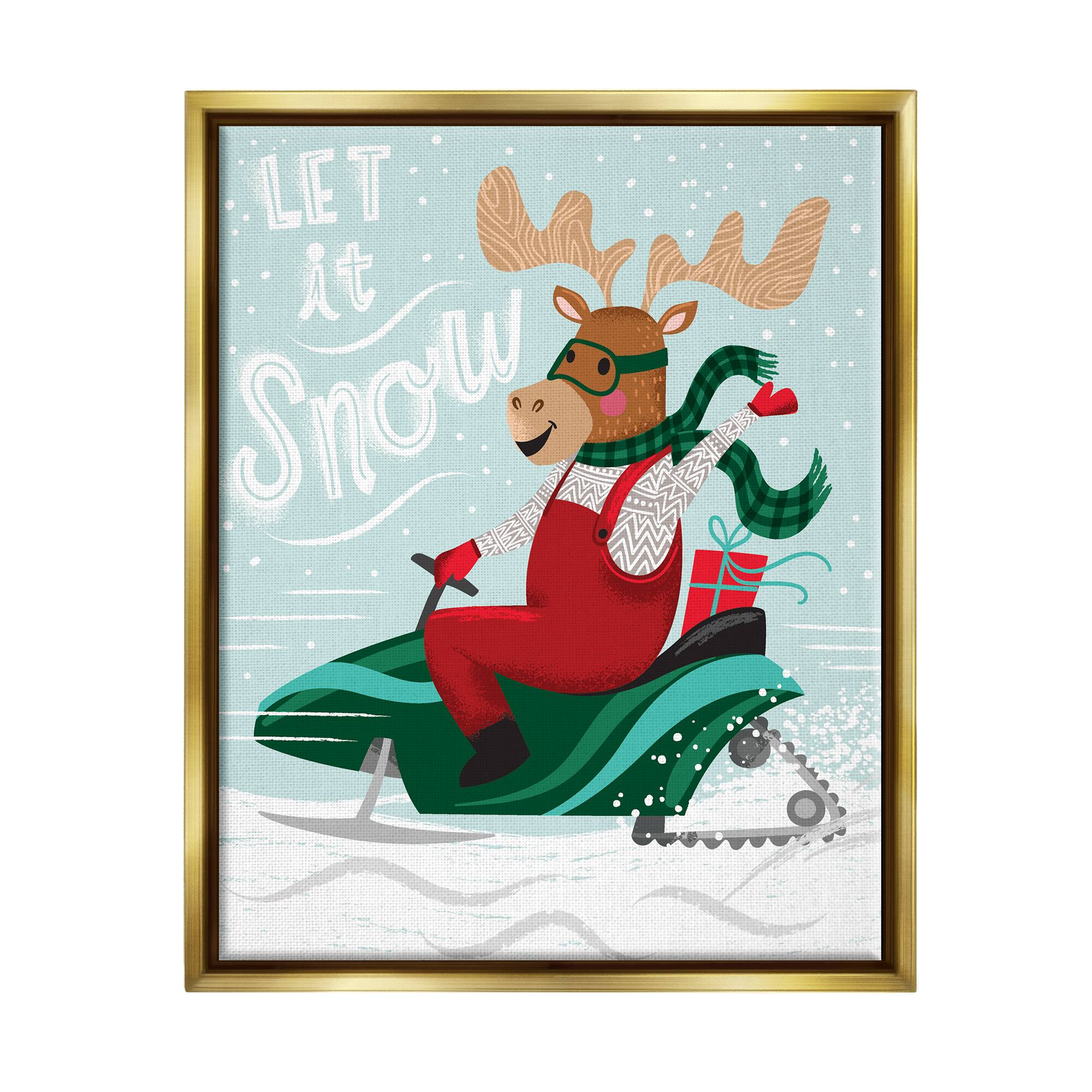Stupell Industries Let It Snow Moose Sleigh Framed Floater Canvas Wall Art