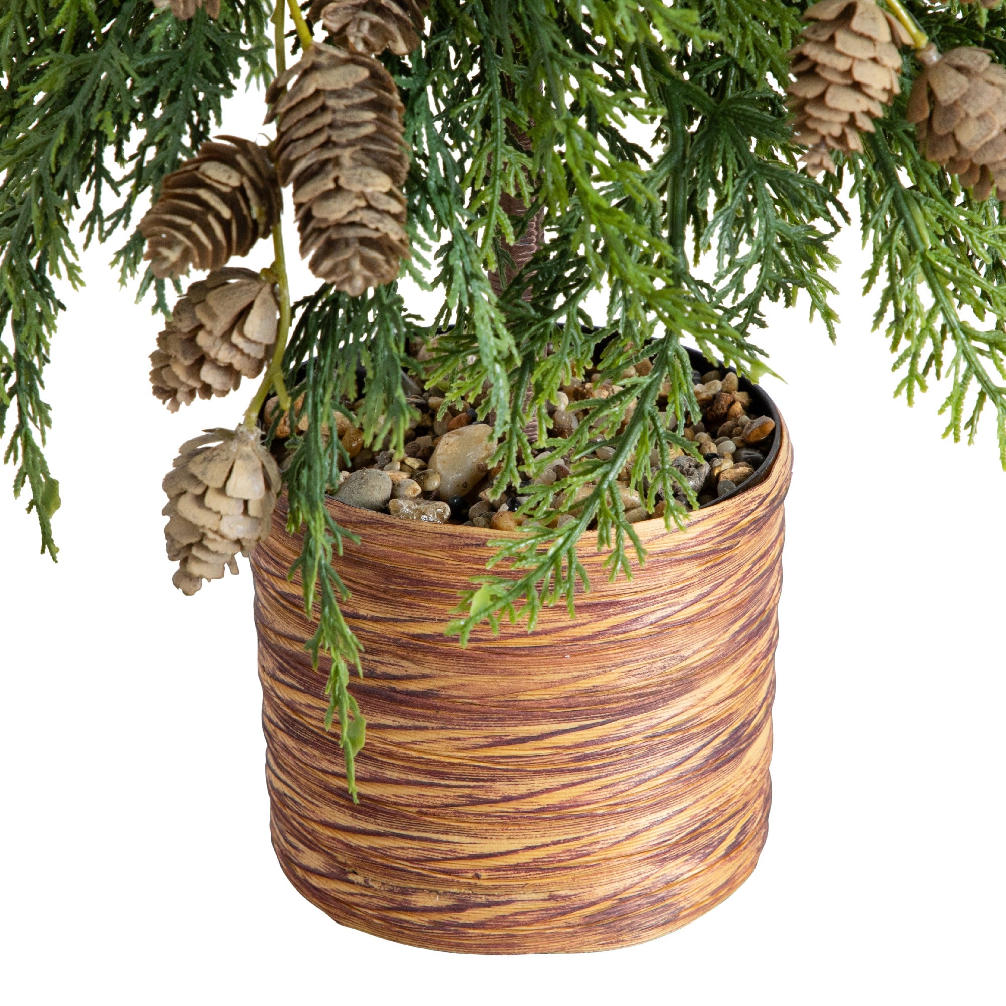 2ft. Artificial Down Swept Cedar Christmas Tree with Pinecones in Rustic Decorative Planter