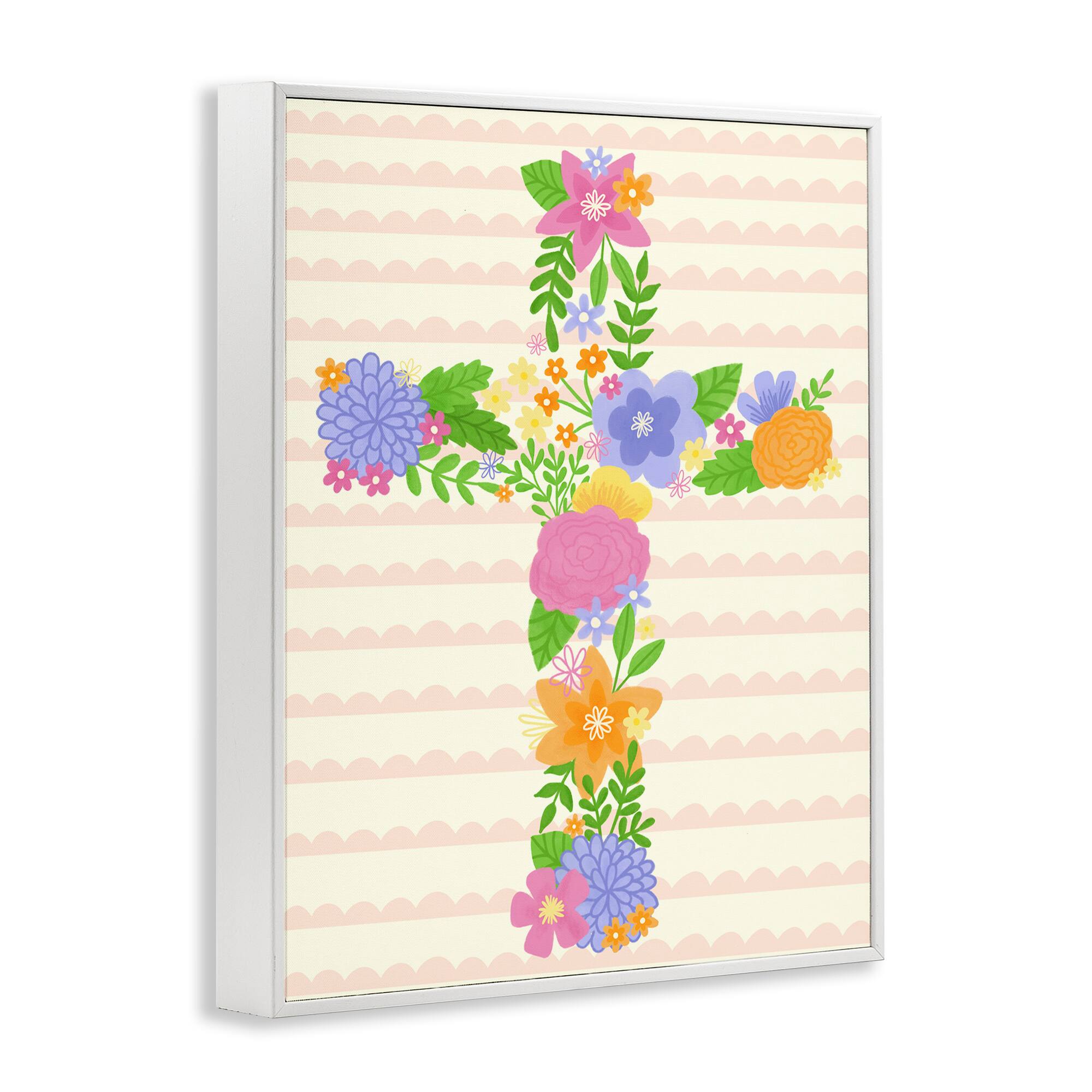 Stupell Industries Floral Cross Religious Symbol Framed Giclee Art