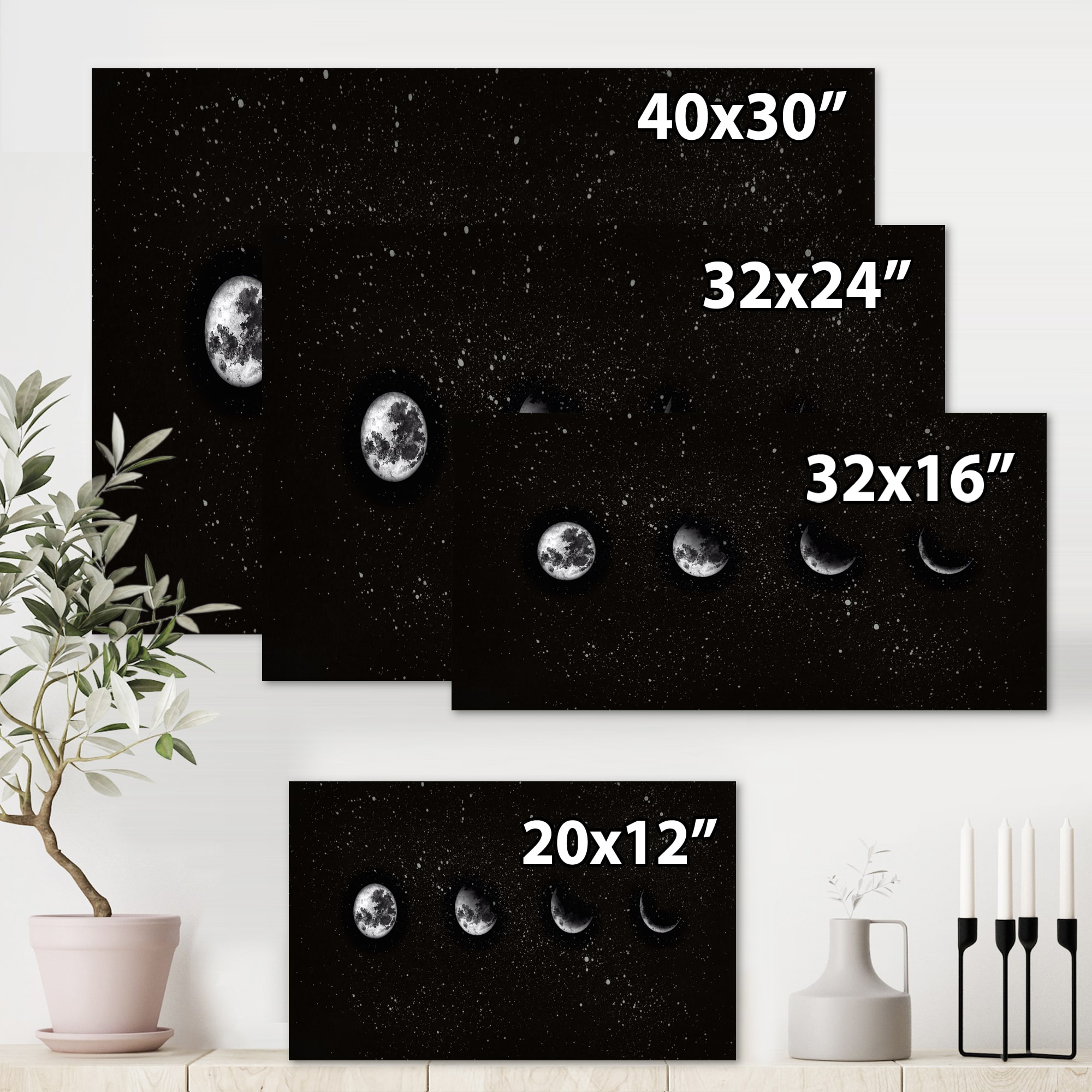 Designart - Moon Phases In The Night Sky - Modern Canvas Wall Art Print
