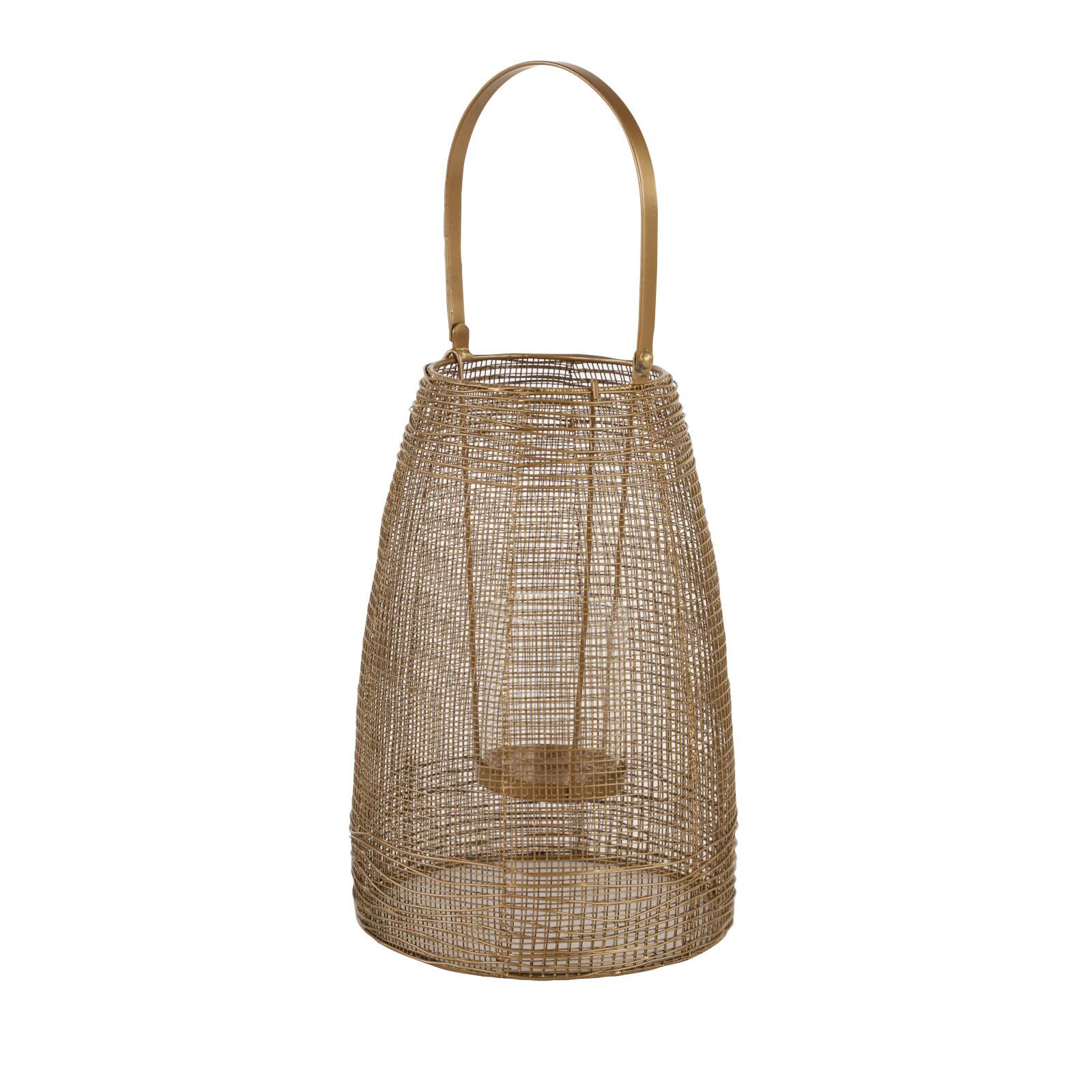 Gold Iron Modern Candle Holder Lantern, 16" x 9" x 9"
