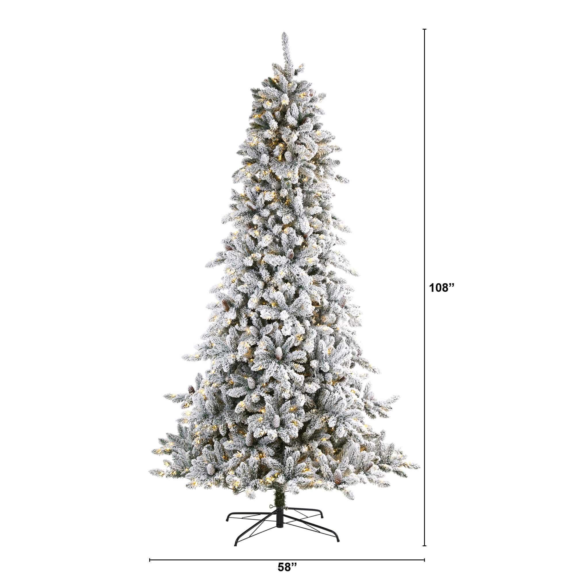 9ft. Pre-lit Flocked Livingston Fir Pinecones Artificial Christmas Tree with Clear Warm LED Lights
