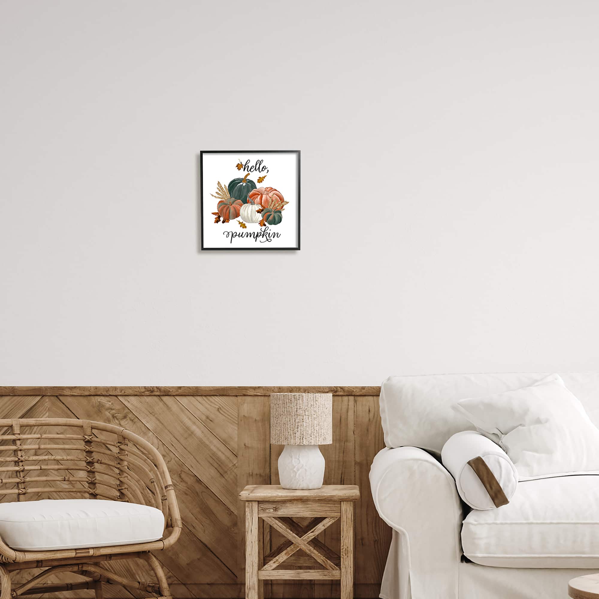 Stupell Industries Hello Pumpkin Fall Harvest Framed Giclee Art